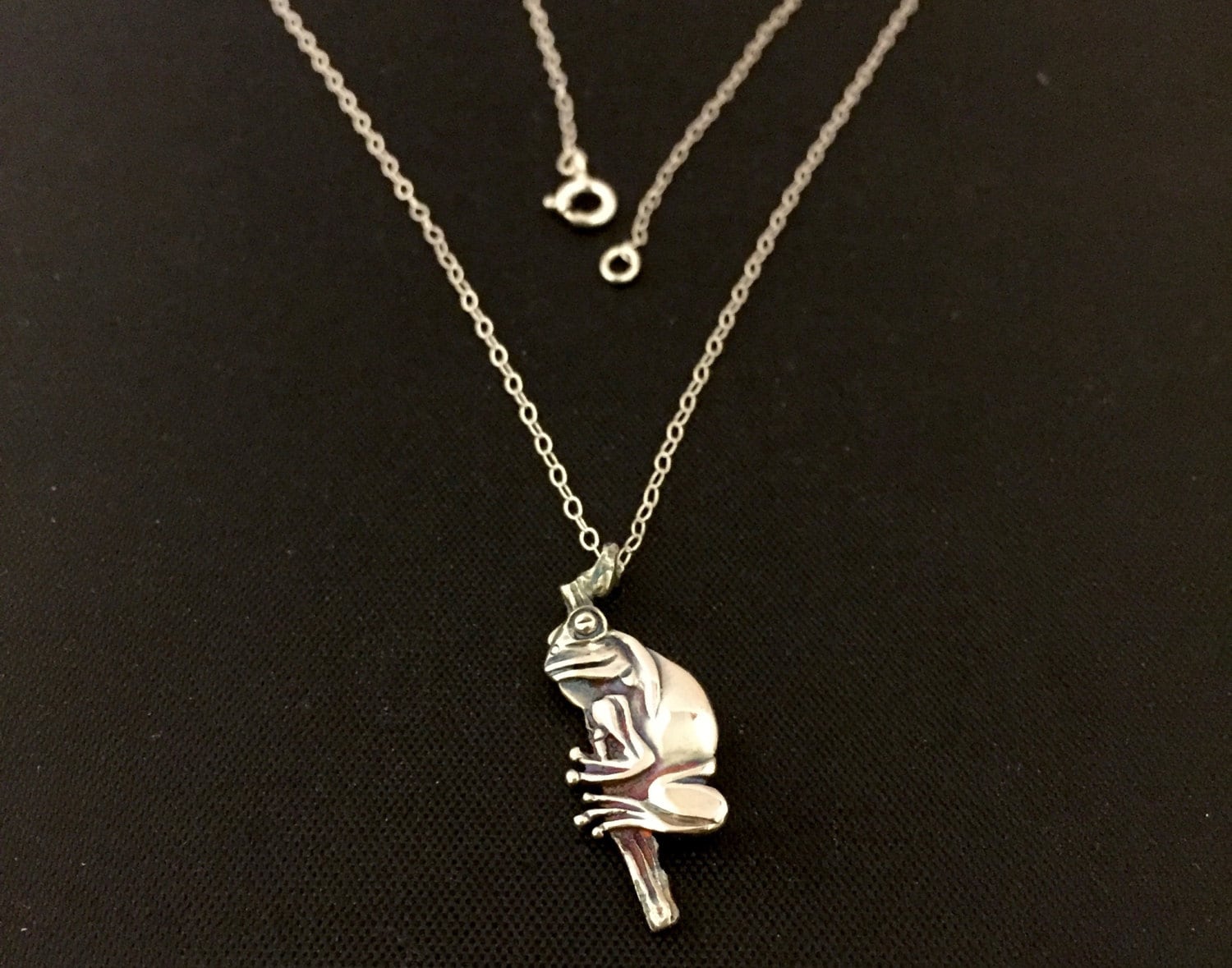 Frosch-Halskette - Sterling Silber 30 Mm An 17-Zoll-Kette Frosch-Halskette - Sterling Silber 30 Mm An 17-Zoll-Kette von SilverEarthDesign