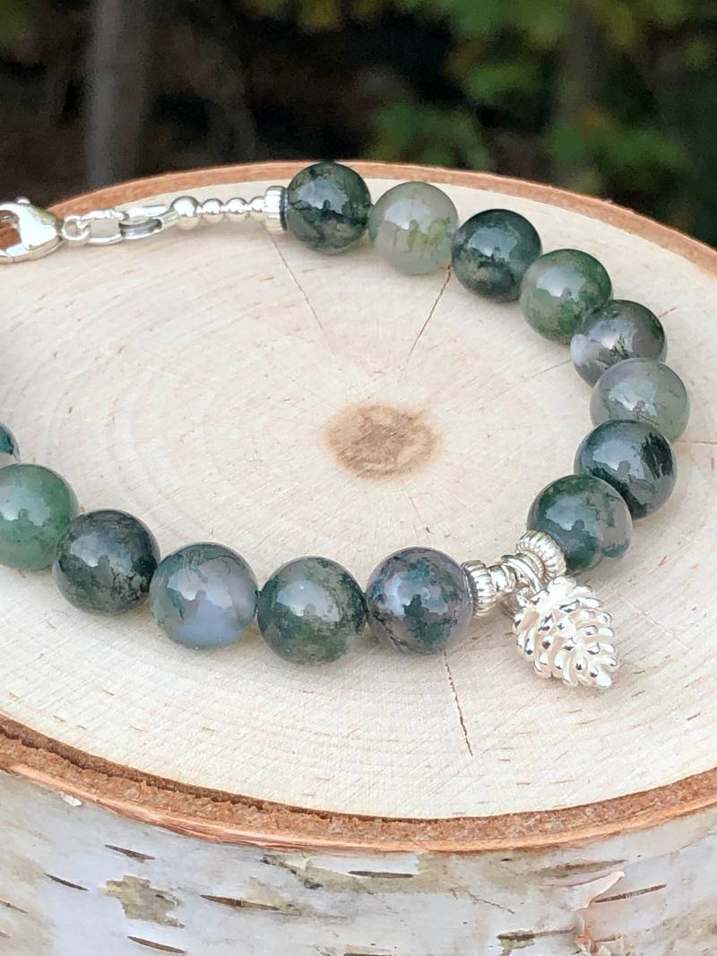 Pine Forrest Armband Sterling Silber Tannenzapfen Und Moosachat von SilverEarthDesigns