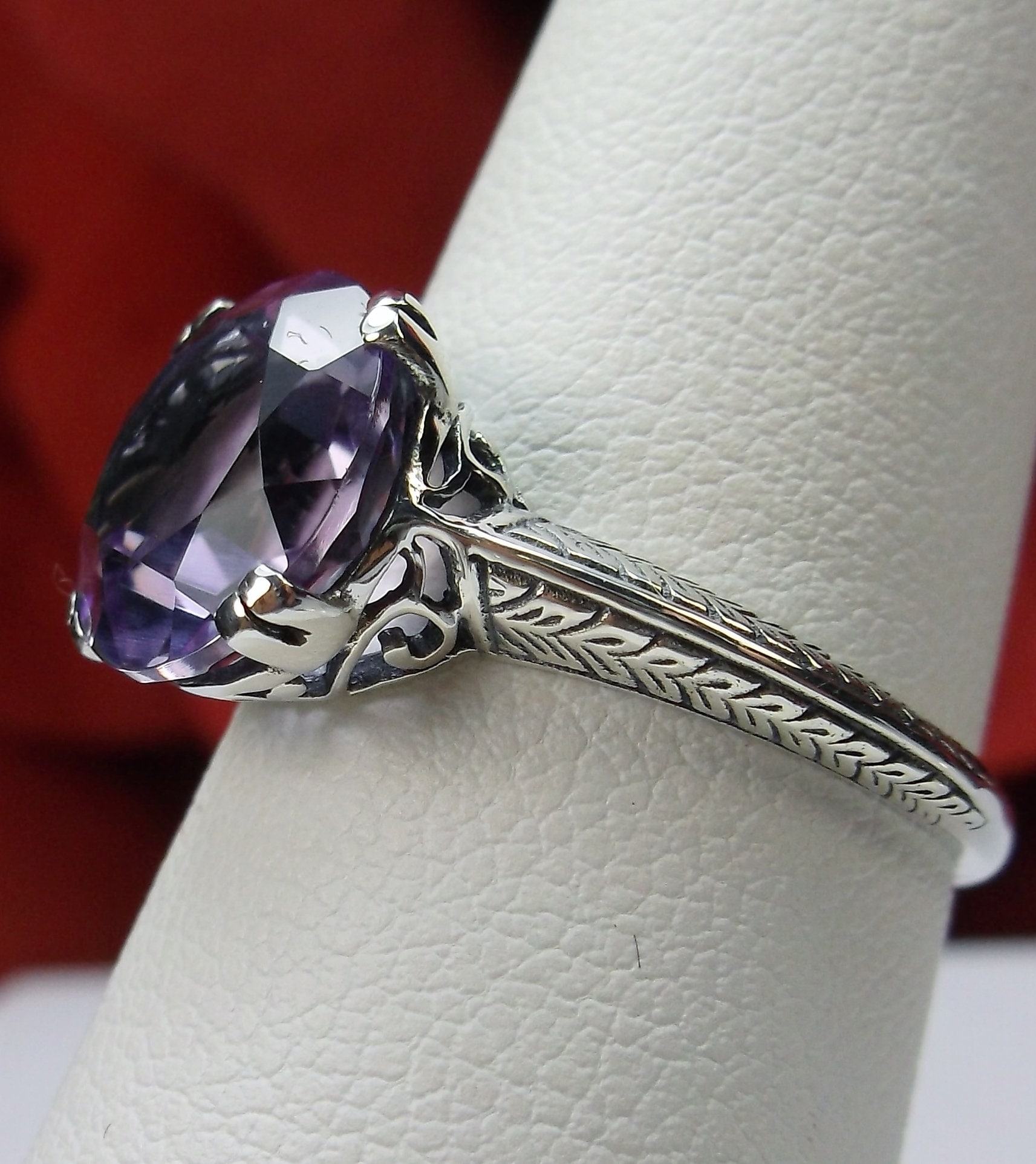 Natürlicher Amethyst-Ring, Größe 12, Sterlingsilber, 3, 3 Ct, Rundschliff, Natürlicher Violetter Amethyst, Knopf-Solitär-Deko-Filigran [Auf von SilverEmbraceJewelry