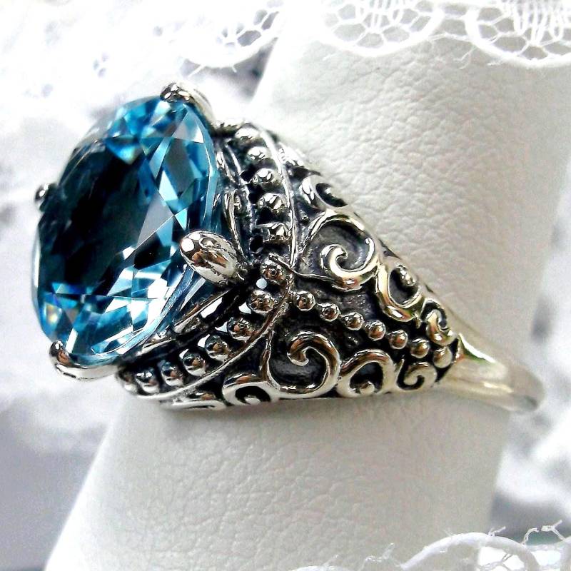 Natürlicher Topas Ring/sterling Silber Gothic Spitze Filigree 5Ct Rundschliff Natürlicher Edelstein [Made To Order] Design #89 von SilverEmbraceJewelry