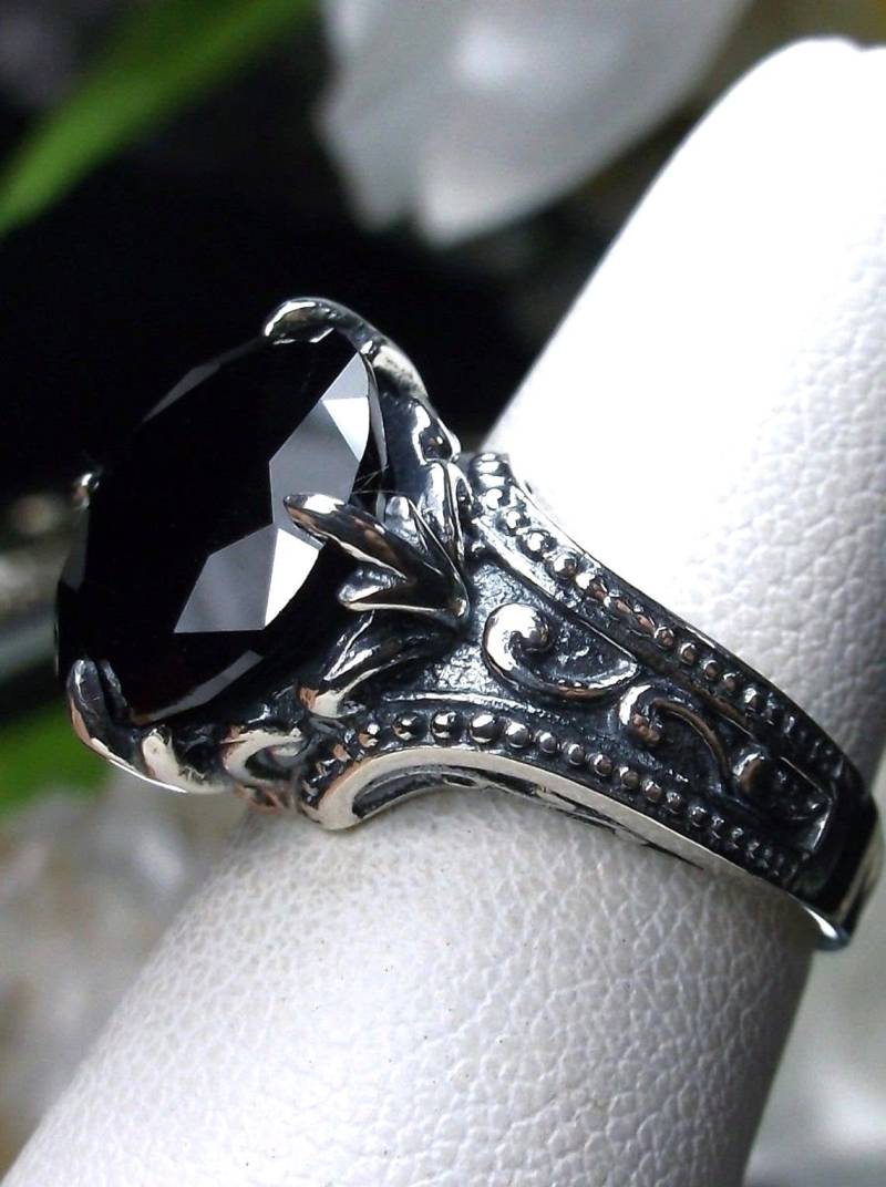 Onyx Ring/5Ct Rundschliff Facettiert Schwarz Cz Oder Echter Sterlingsilber Gothic Kralle Filigraner Schmuck [Made To Order] Design #87 von SilverEmbraceJewelry