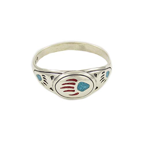 Indianerschmuck Ring Chip Inlay Türkis Bärentatze Westernschmuck Indianering Silver Fox (57 (18.1)) von SILVERFOX