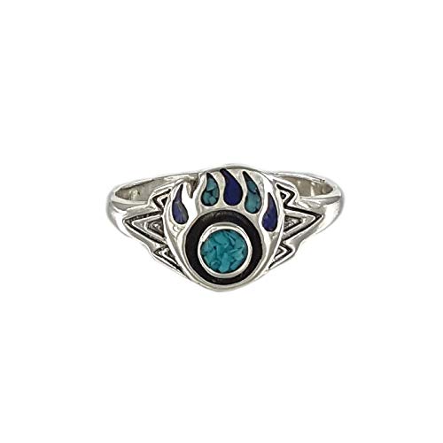 SILVERFOX Indianerschmuck Ring Chip Inlay Türkis Lapis Bärentatze Westernschmuck Indianering Navajo Style (63 (20.1)) von SILVERFOX