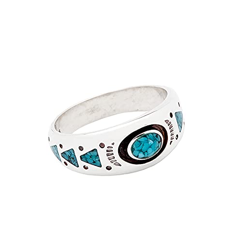 SILVERFOX Indianerschmuck Ring Türkis Chip Inlay Silberschmuck Westernschmuck Navajo Style Indianerring (16,5mm) von SILVERFOX