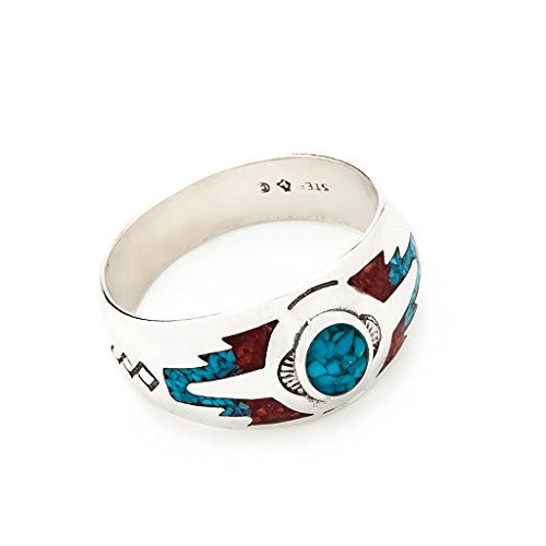 Indianerschmuck Ring Türkis Koralle Westernschmuck Indianerring Sterling Silber Navajo Style Schmuck (54 (17.2)) von SILVERFOX