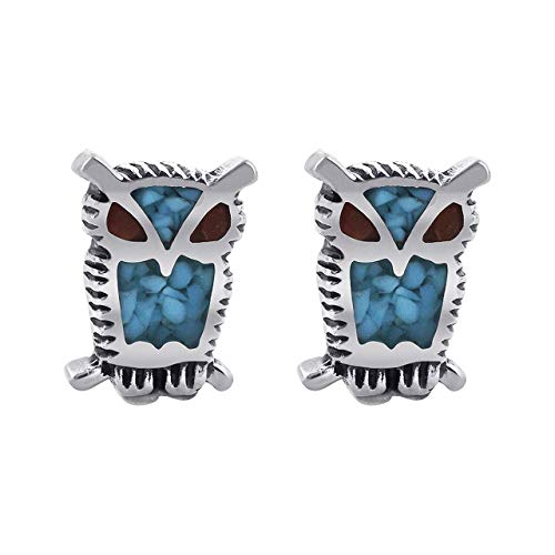 Indianerschmuck zierliche Ohrstecker Ohrringe Eule Türkis Koralle Owl Westernschmuck Indianer von SILVERFOX