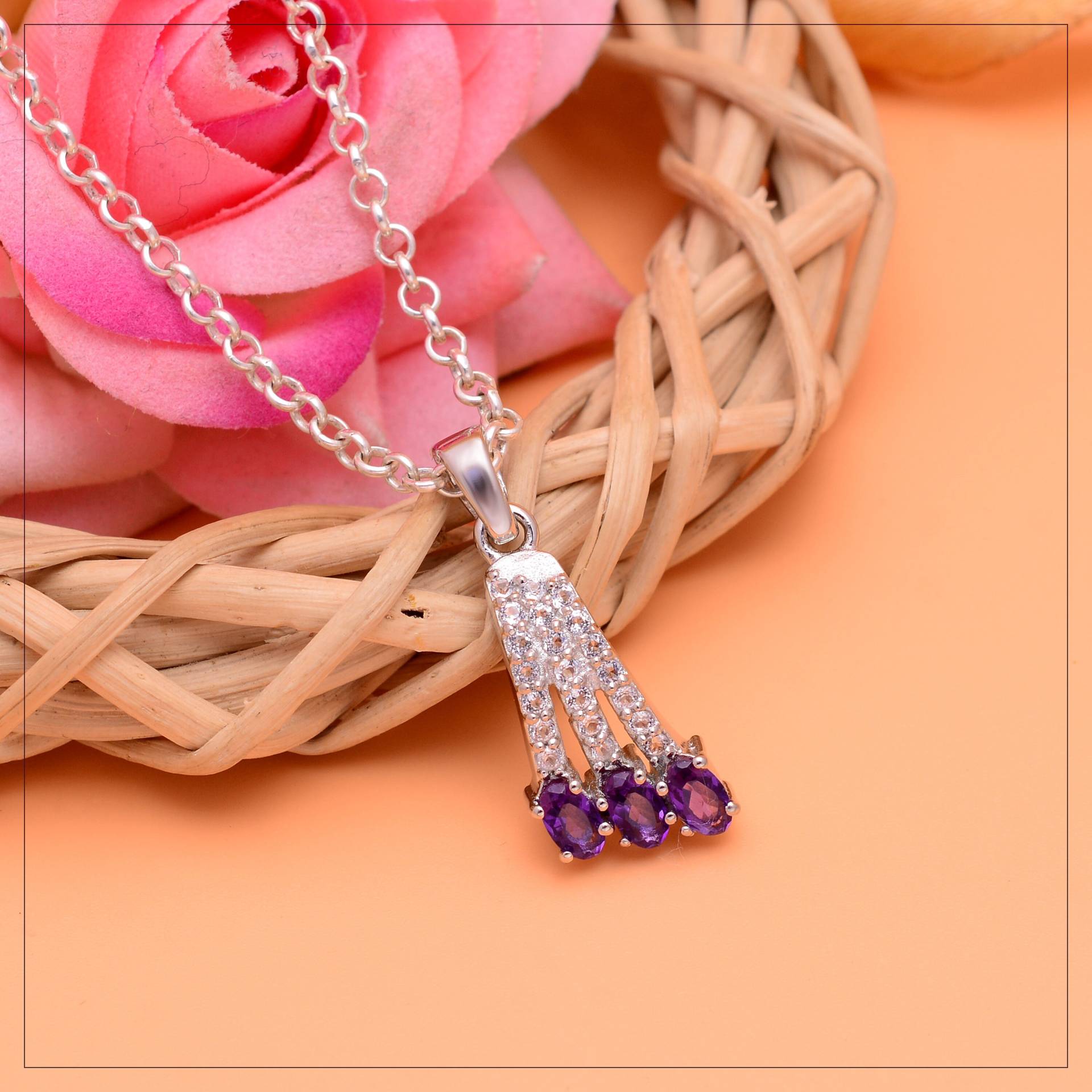 925 Sterling Silber Amethyst Ausgefallener Anhänger ~ Edelstein Designer Halskette Handgemachter Hochzeitsschmuck Geschenke Ssp16 von SilverGlareJewelry