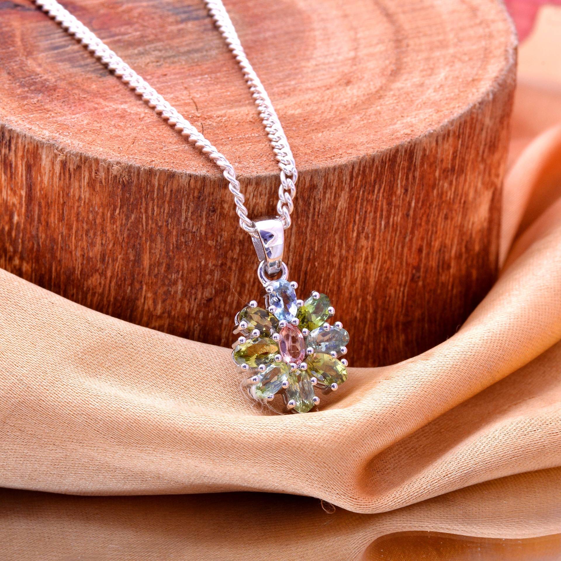 Aaa+ Multi Turmalin Sterling Silber Statement Anhänger ~ Edelstein 925 Blume Handmade Halskette Schmuck Str26 von SilverGlareJewelry