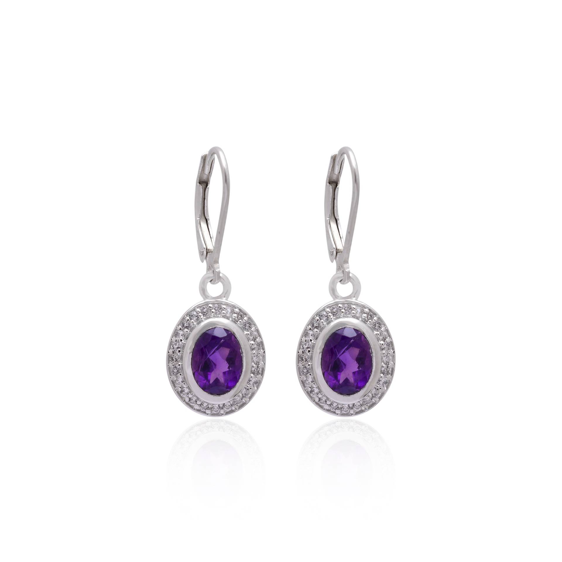 Aaa+ Natürlicher Amethyst 925 Sterling Silber Handgemachte Ovale Ohrringe ~ Edelstein Ohrhänger Paar Hebelhaken ~Sp04 von SilverGlareJewelry