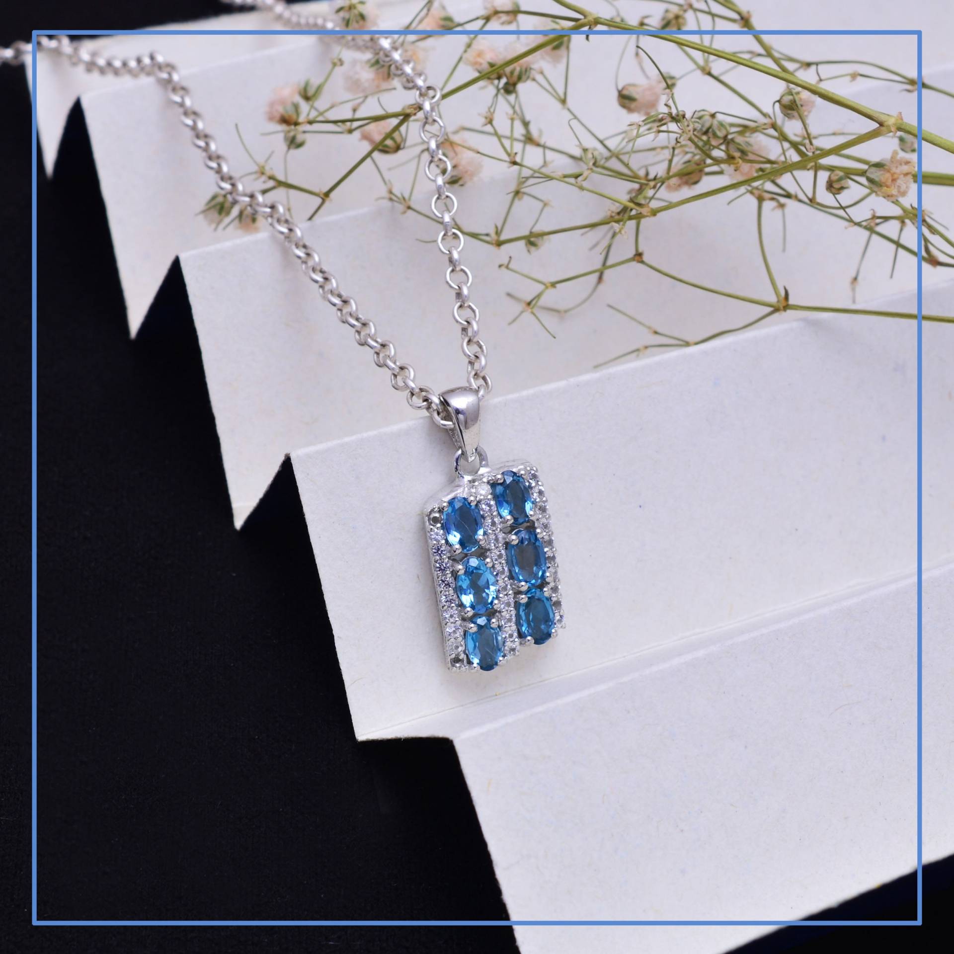 Aaa+ Natürlicher London Blue Topaz Dezember Geburtsstein Sterling Silber Anhänger ~ 925 Vertikal Halskette Geschenk Für Sie Rk176 von SilverGlareJewelry