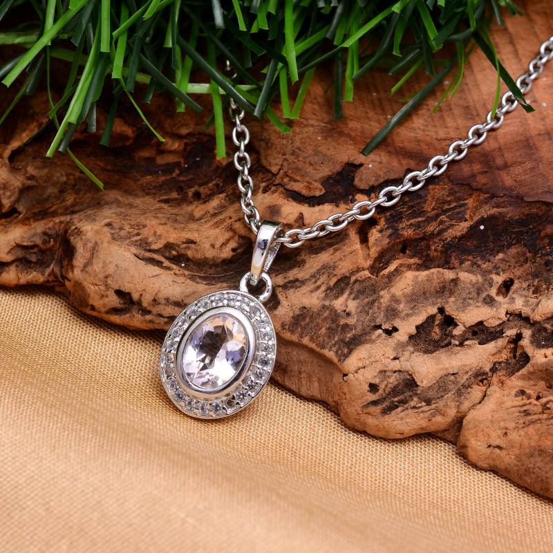 Aaa+ Natürlicher Morganit Oval Feiner Anhänger ~ 925 Sterling Silber Edelstein Handgemacht Schöne Halskette Geschenk Für Sie Sp04 von SilverGlareJewelry