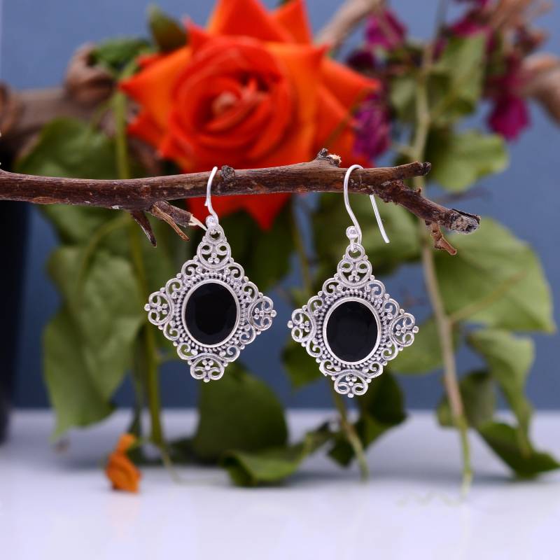 Aaa+ Natürlicher Schwarzer Spinell 925 Sterling Silber Oxidierte Ausgefallene Ohrringe Paar ~ Edelstein Feiner Handgemachter Silberschmuck von SilverGlareJewelry