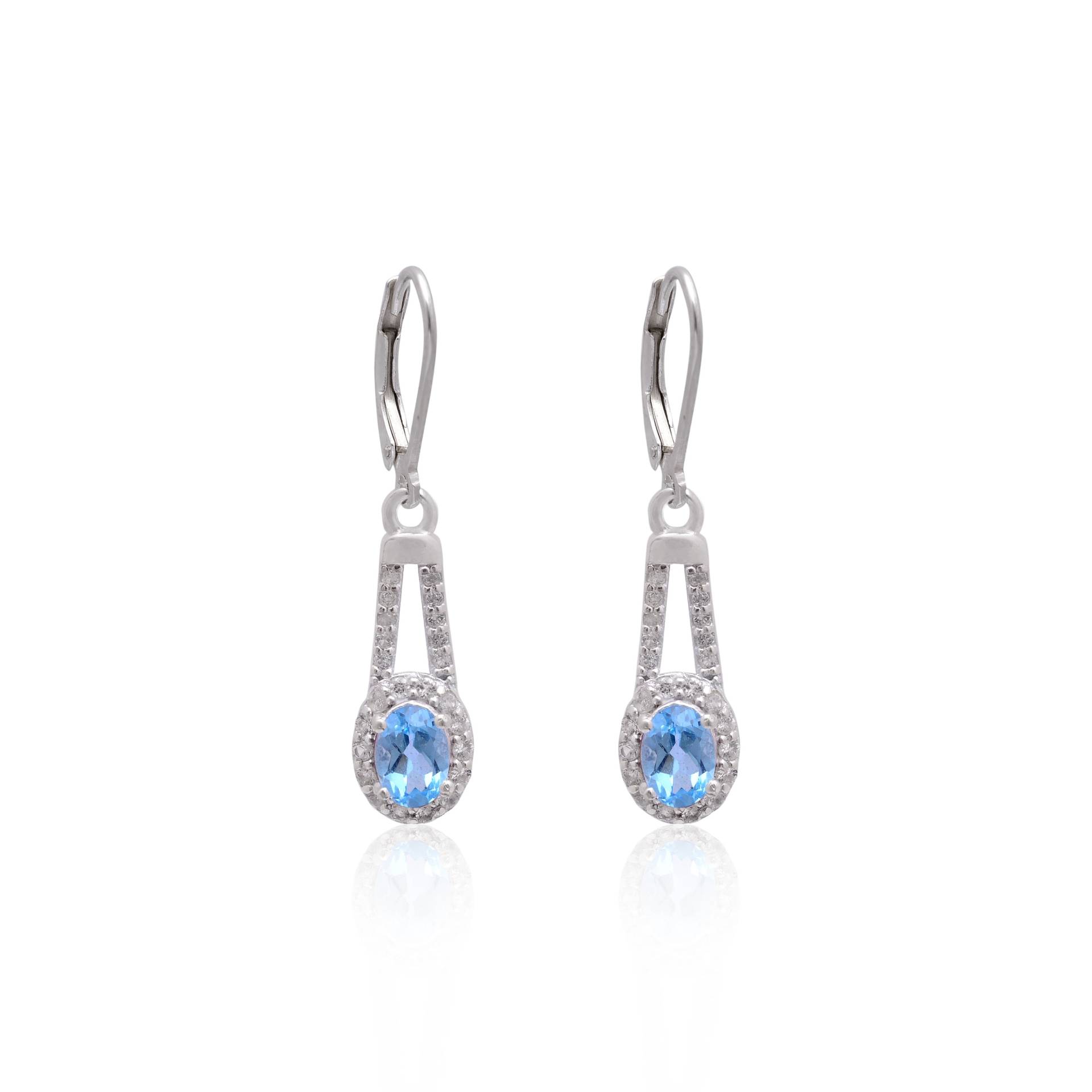 Aaa+ Natural Blue Topaz 925 Sterling Silber Ausgefallene Ohrringe ~Topas Edelstein Baumeln Handgemachte Geburtsstein Paar ~ Hebelhaken ~Tsp01 von SilverGlareJewelry