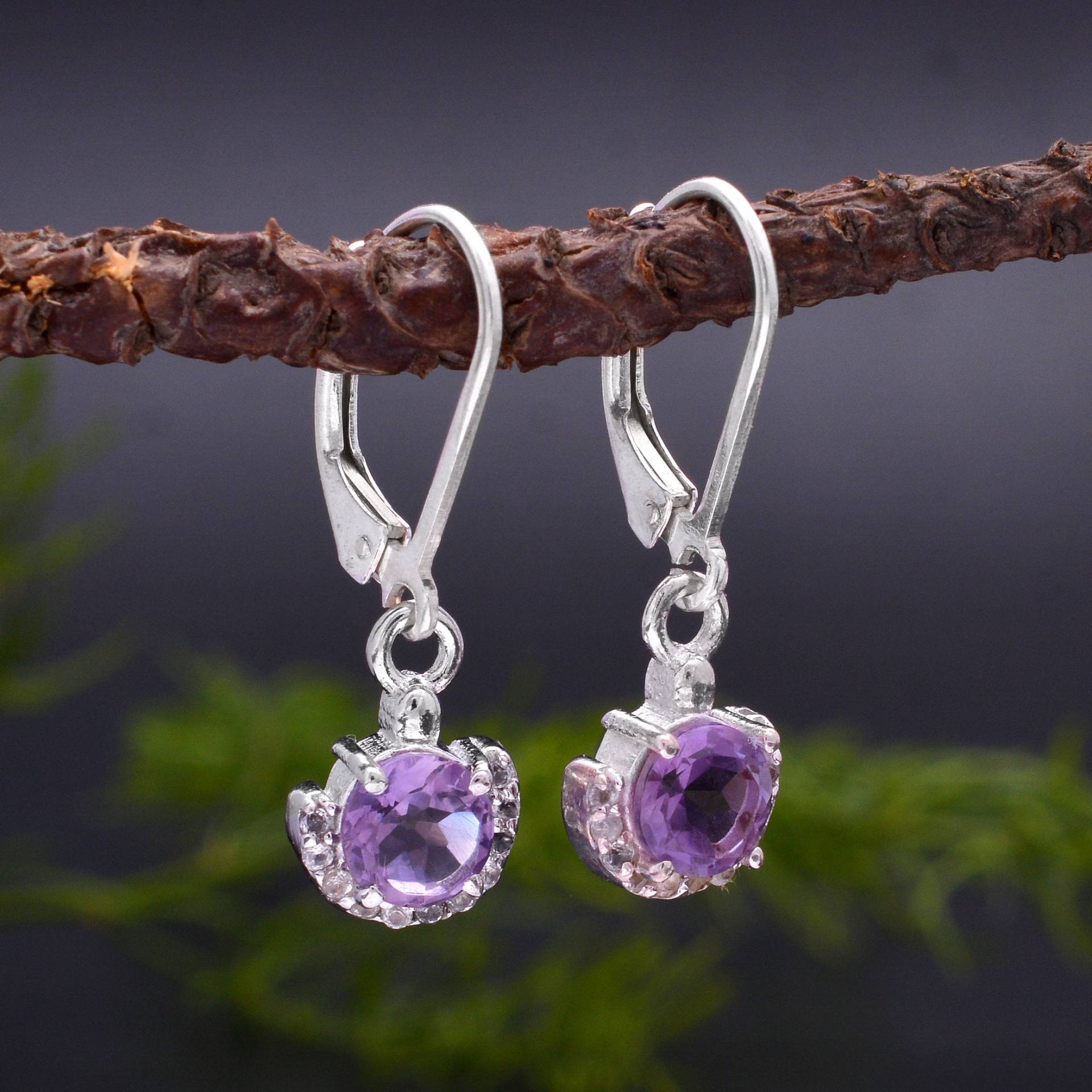 Amethyst 925 Sterling Silber Ohrringe ~ Natürlicher Edelstein Ohrhänger Paar Lever Back Hooks Geschenkideen Für Sie Doh275 von SilverGlareJewelry