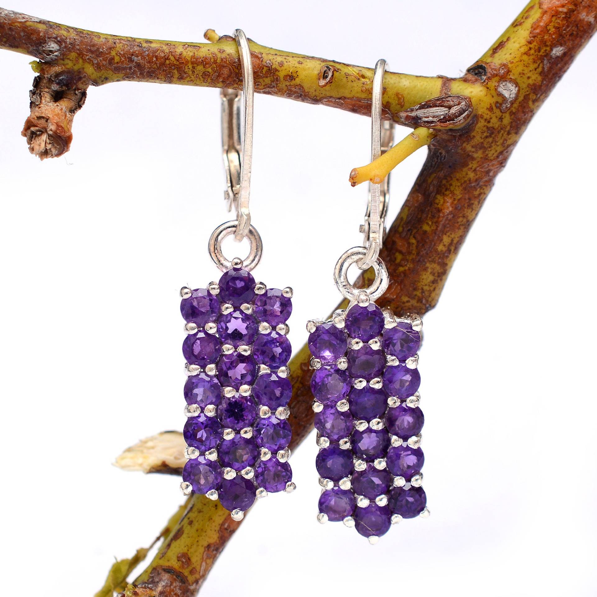 Amethyst Edelstein 925 Sterling Silber Vertikale Lange Ohrringe ~ Natürlicher Feine Paar Hebelhaken Rk130 von SilverGlareJewelry