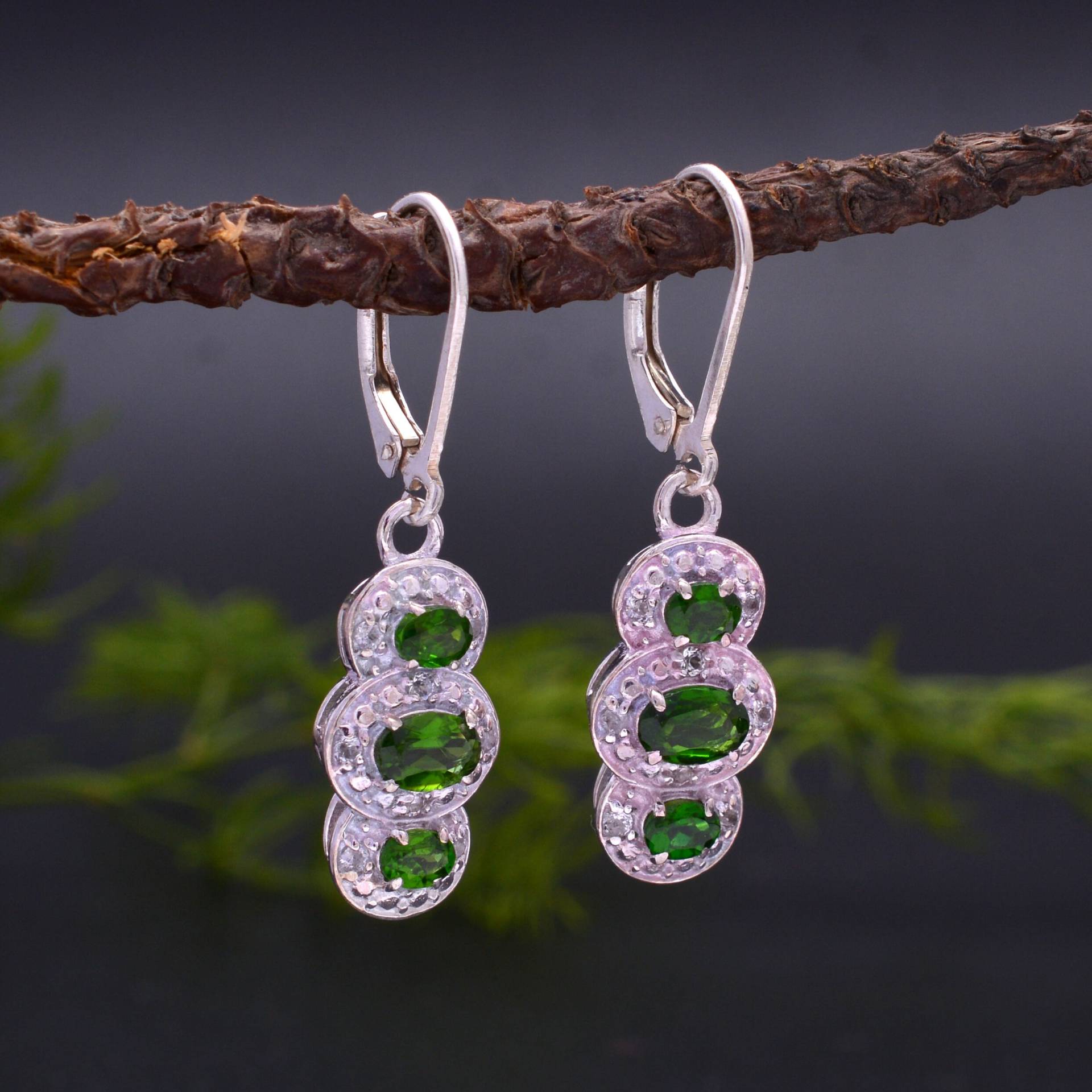 Chrom Diopside Edelstein 925 Sterling Silber Ohrringe ~ Lever Back Hooks Geschenke Für Sie Sp17 von SilverGlareJewelry