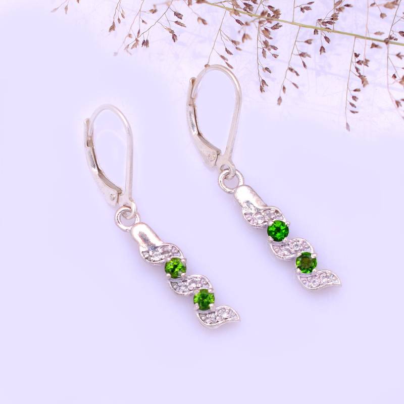 Chrom Diopside Edelstein 925 Sterling Silber Schlangen Ohrringe ~ Aaa+ Natürliche Handgemachte Paar Lever Back Hook 16 von SilverGlareJewelry