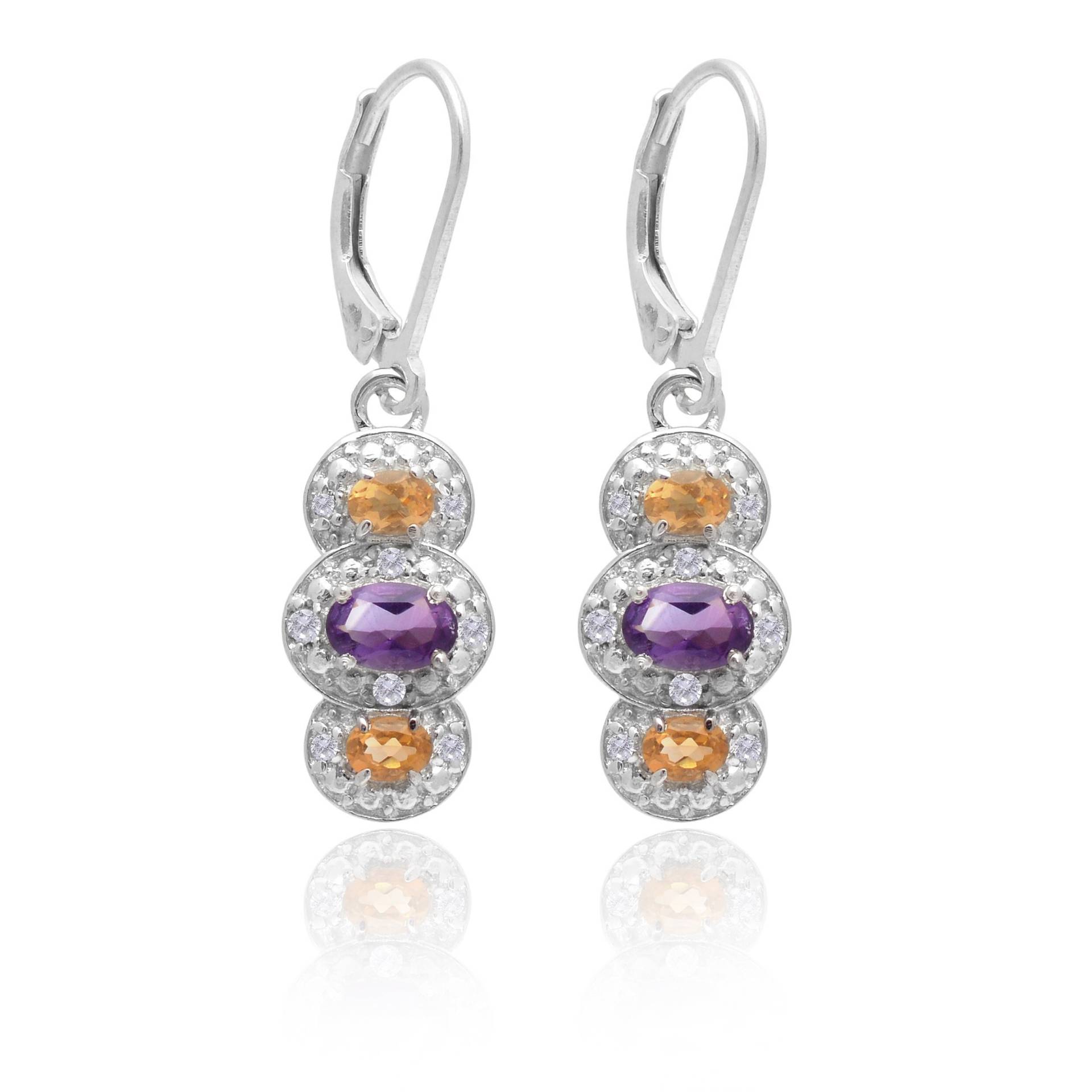 Edelstein 925 Sterling Silber Ohrringe ~ Amethyst/Citrin Ohrhänger Paar Lever Back Hooks Geschenke Für Sie Sp17 von SilverGlareJewelry