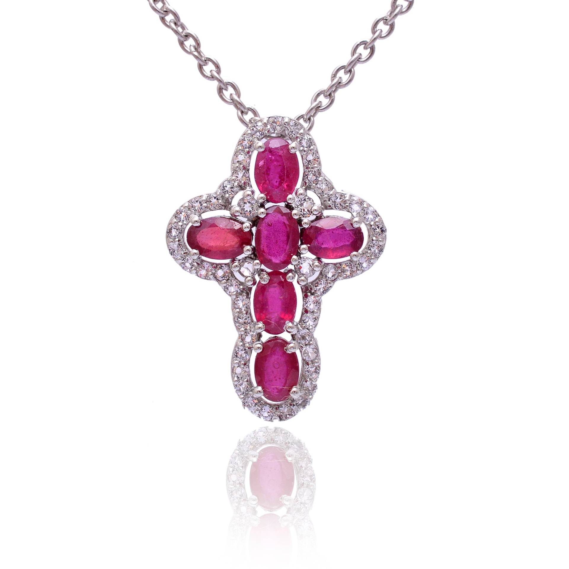 Exklusiver Rubin Kreuz Anhänger ~ 925 Sterling Silber Schmuck Roter Jahrestag Geschenk Für Frauen Rs014 von SilverGlareJewelry