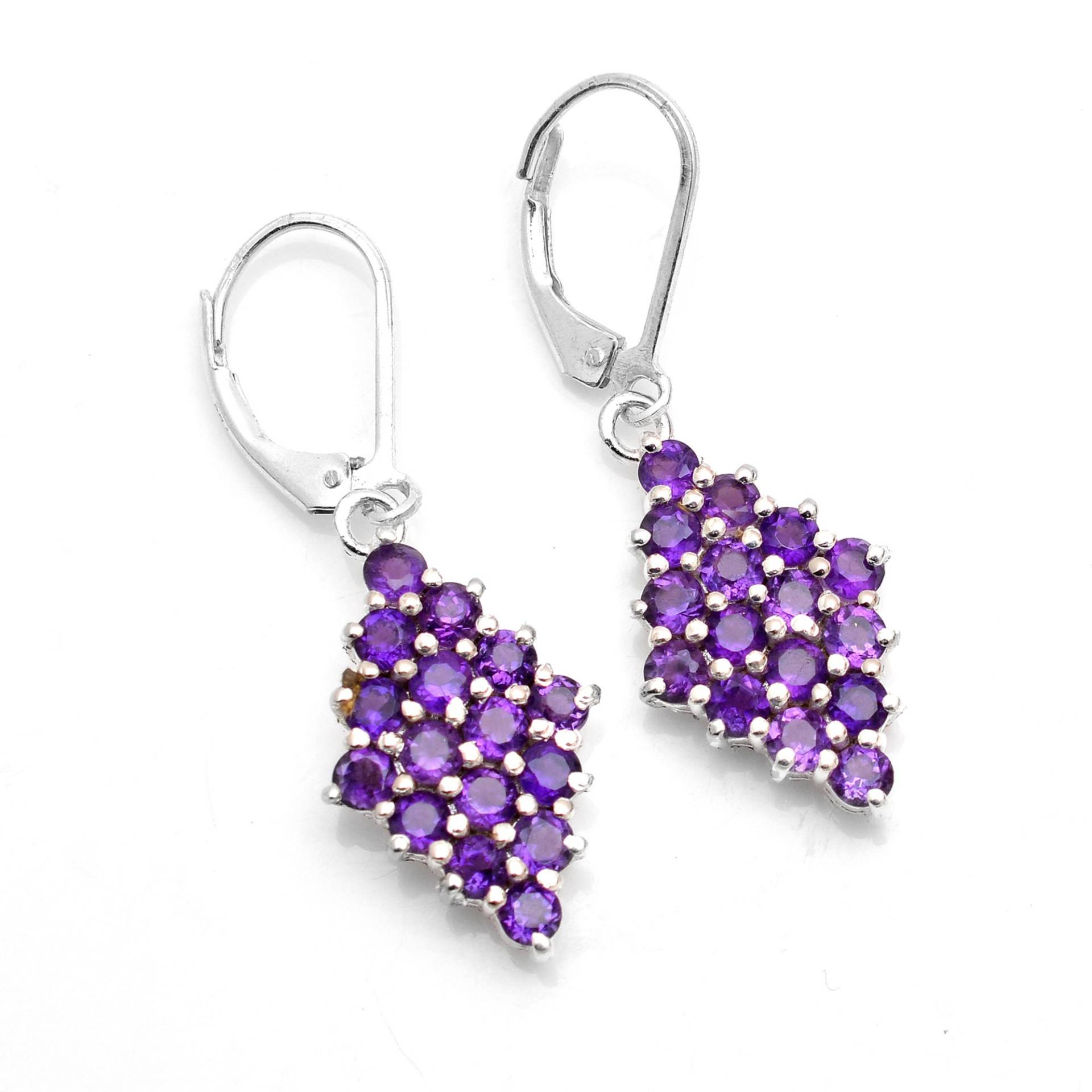 Lila Amethyst 925 Sterling Silber Ohrringe ~ Edelstein Ohrhänger Paar ~Lever Back Hooks Geschenkideen Für Sie ~Ro123 von SilverGlareJewelry