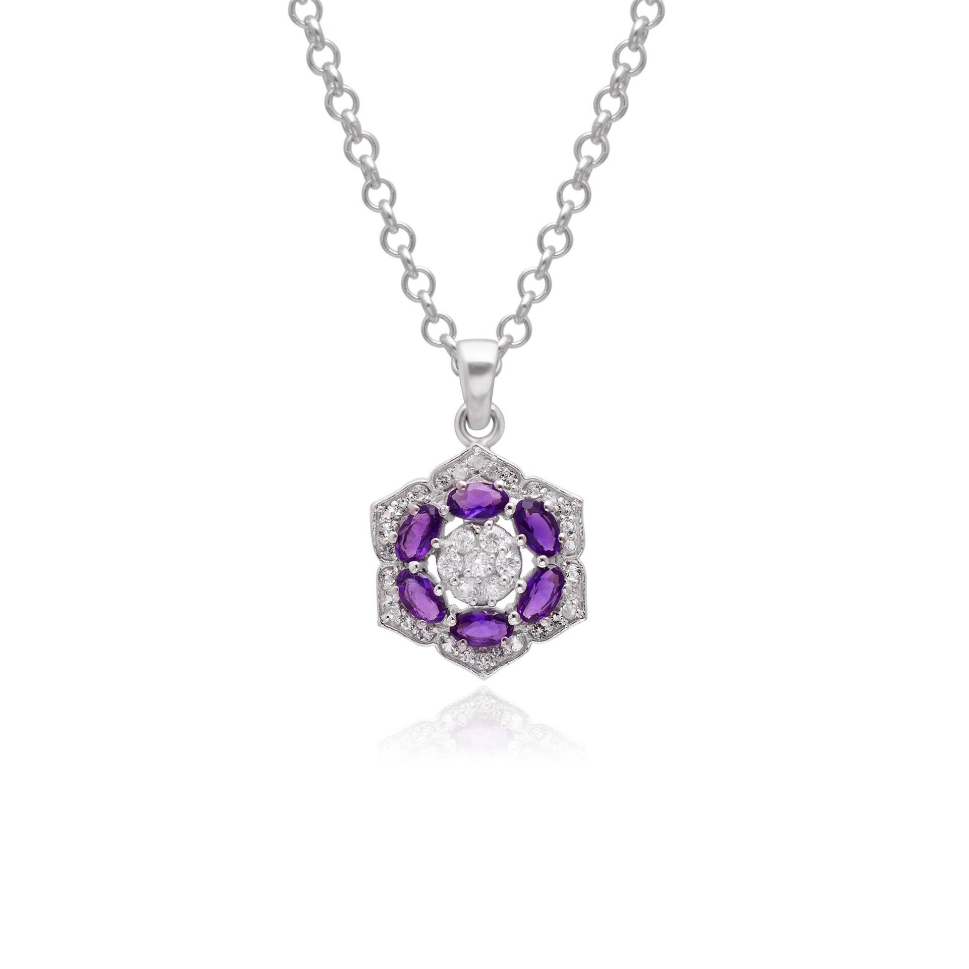 Lila Amethyst Hexagon Form Anhänger ~ Natürlicher 925 Sterling Silber Handgefertigter Kettenanhänger Silberschmuck Esp23 von SilverGlareJewelry