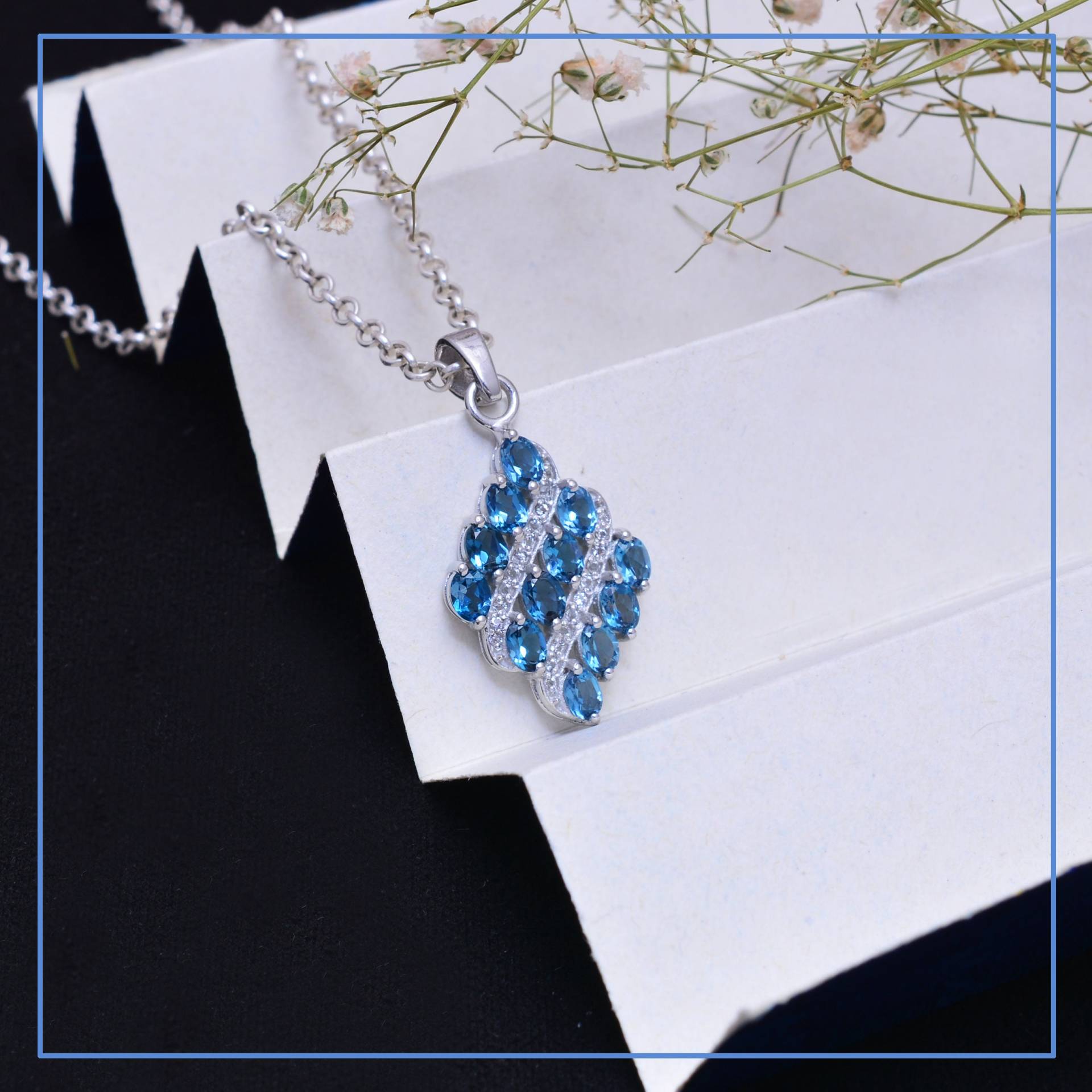 London Blue Topaz Sterling Silber Anhänger ~ Blauer Topas Edelstein Halskette Feiner Handgemachter Schmuck ~Geschenke Für Sie von SilverGlareJewelry