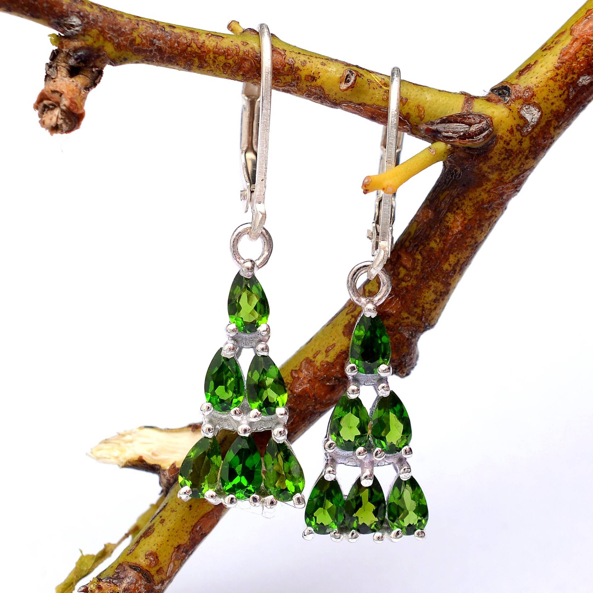 Natürliche Chrom Diopside 925 Sterling Silber Pyramiden Ohrringe ~ Edelstein Baumeln Handgemachte Paar Lever Back Hooks ~Rl013 von SilverGlareJewelry