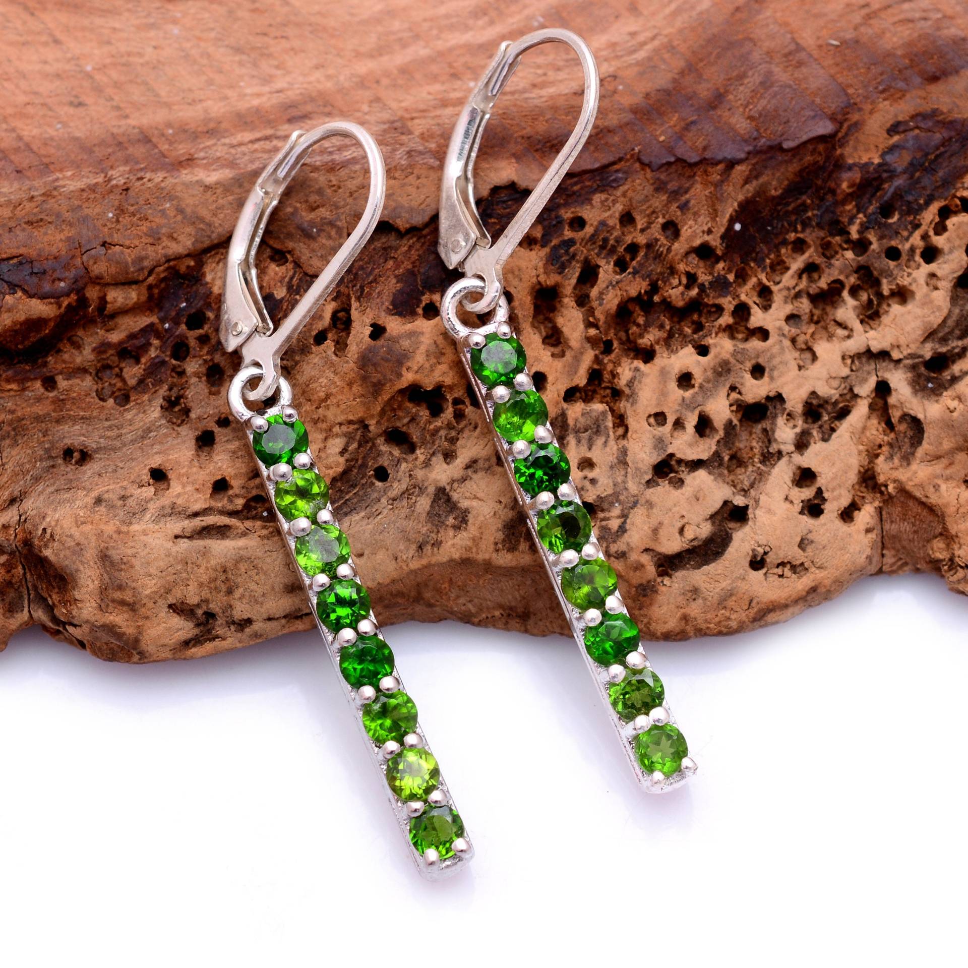 Natürliche Chrom Diopside Bar Ohrringe 925 Sterling Silber ~ Edelstein Handgemachte Paar Lever Back Hook Esp07 von SilverGlareJewelry