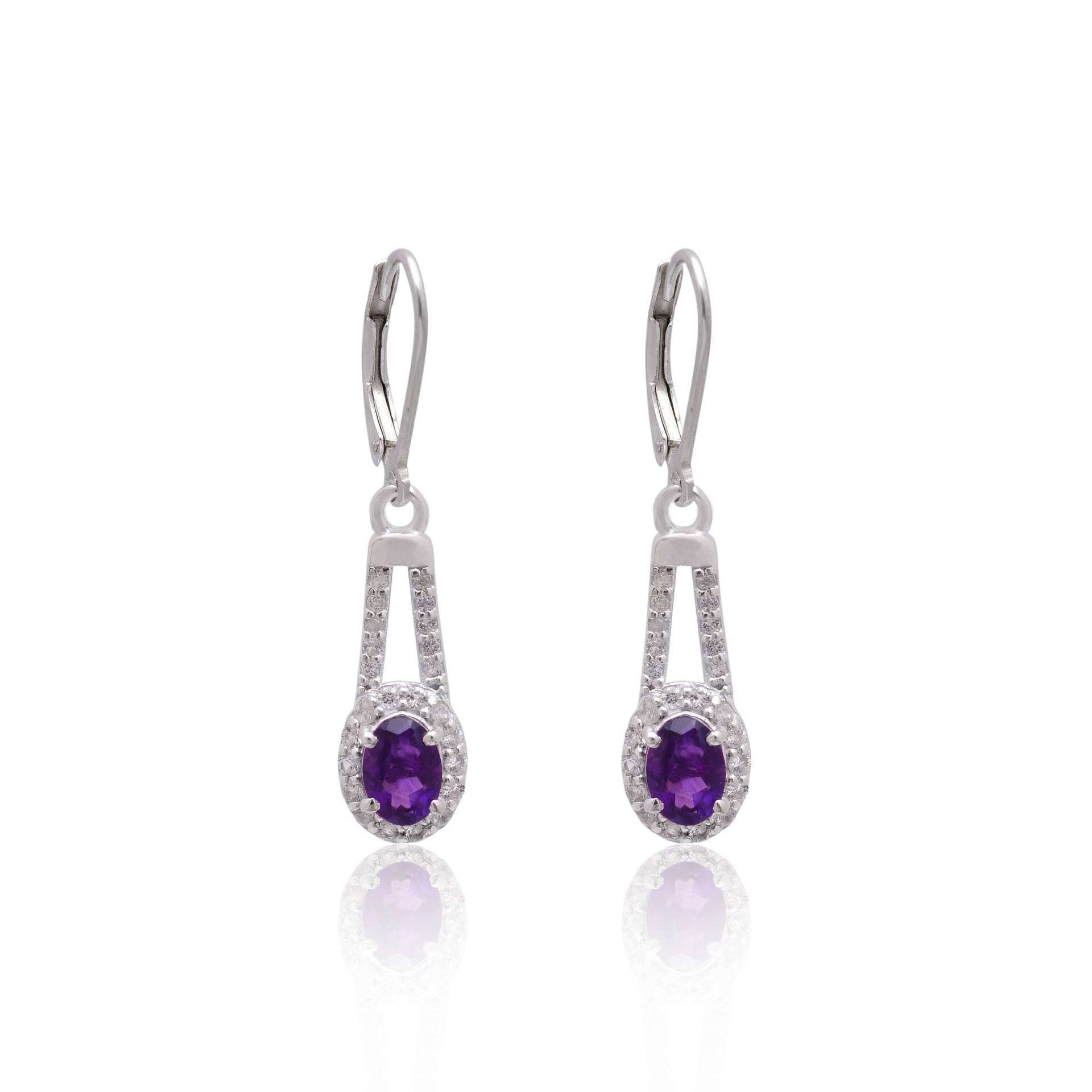 Natürlicher Amethyst 925 Silber Ausgefallene Ohrringe ~ Februar Geburtsstein Edelstein Ohrhänger Paar Hebelhaken Tsp01 von SilverGlareJewelry