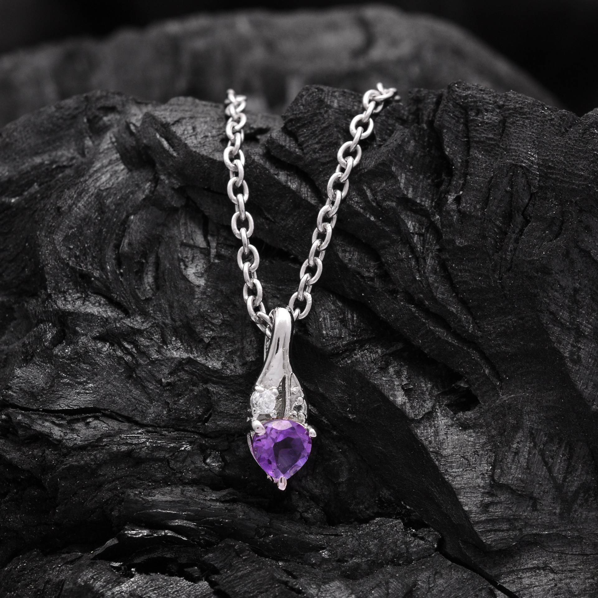 Natürlicher Amethyst 925 Sterling Silber Februar Geburtsstein Herz Anhänger ~ Handgefertigter Schmuck Geschenk Rl003 von SilverGlareJewelry