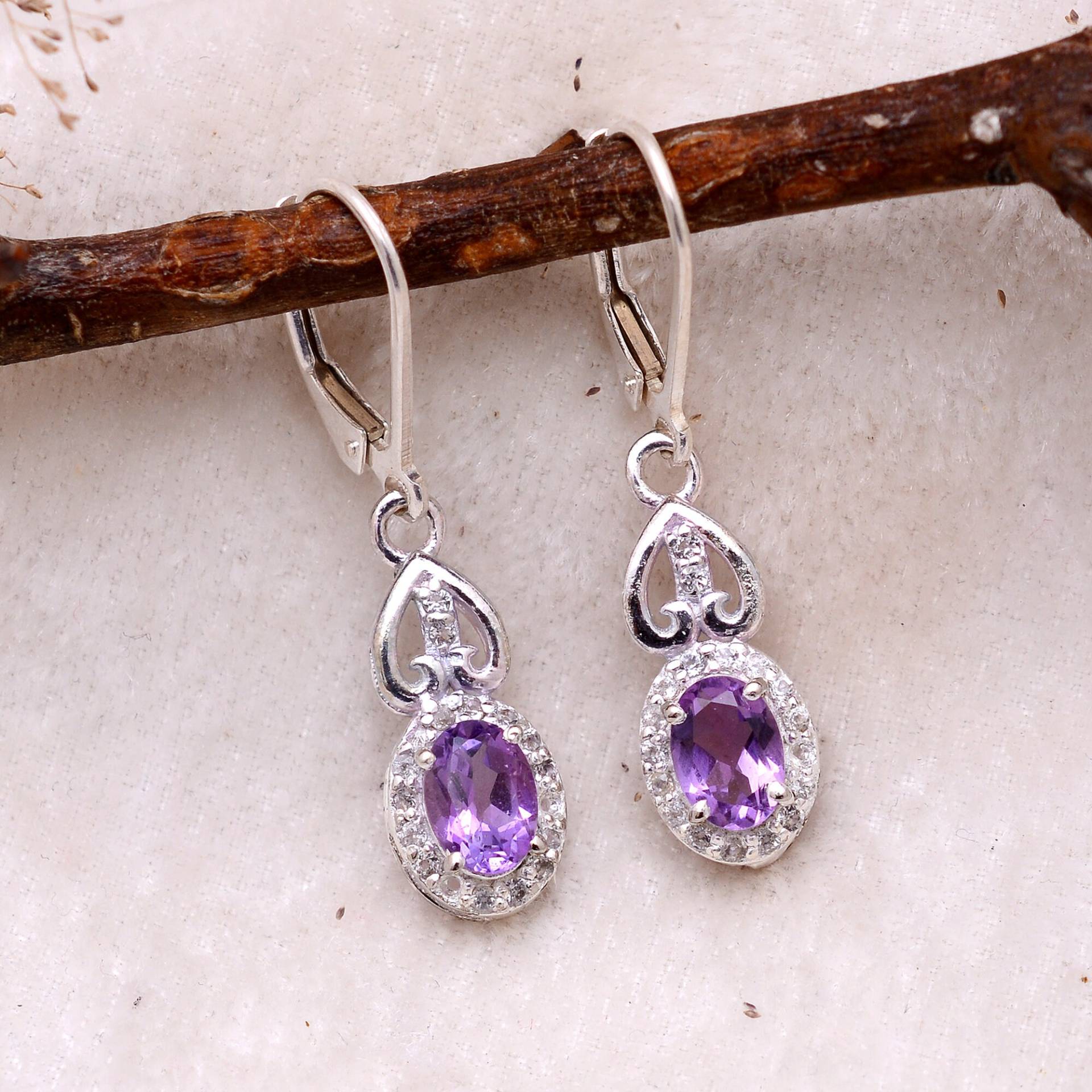 Natürlicher Amethyst 925 Sterling Silber Handgemachte Ovale Ohrringe ~ Edelstein Ohrhänger Paar Schmuck Hebelhaken ~Ssp12 von SilverGlareJewelry