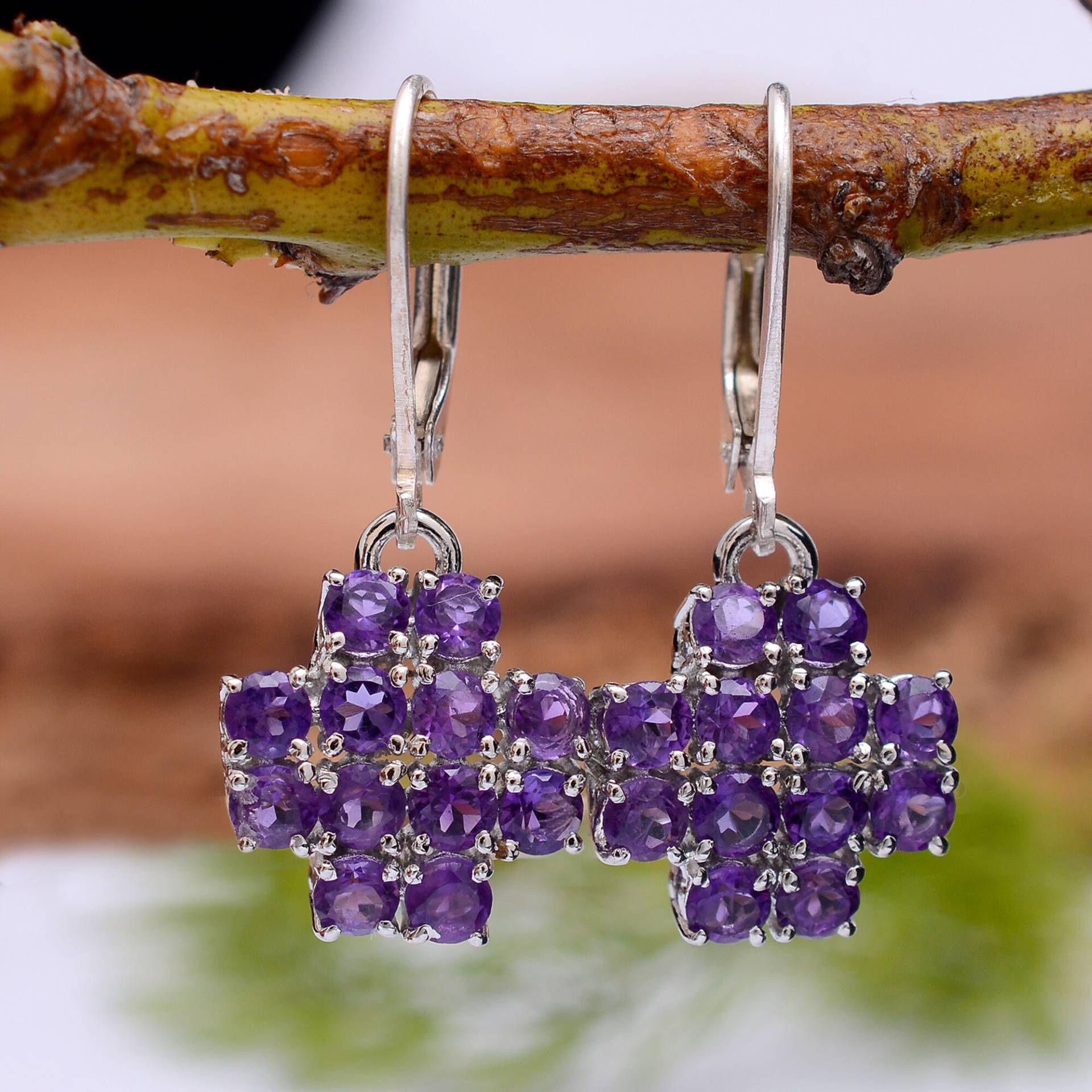 Natürlicher Amethyst 925 Sterling Silber Ohrringe ~ Edelstein Ohrhänger Paar Hebelhaken Geschenkideen Für Sie ~Srp19 von SilverGlareJewelry