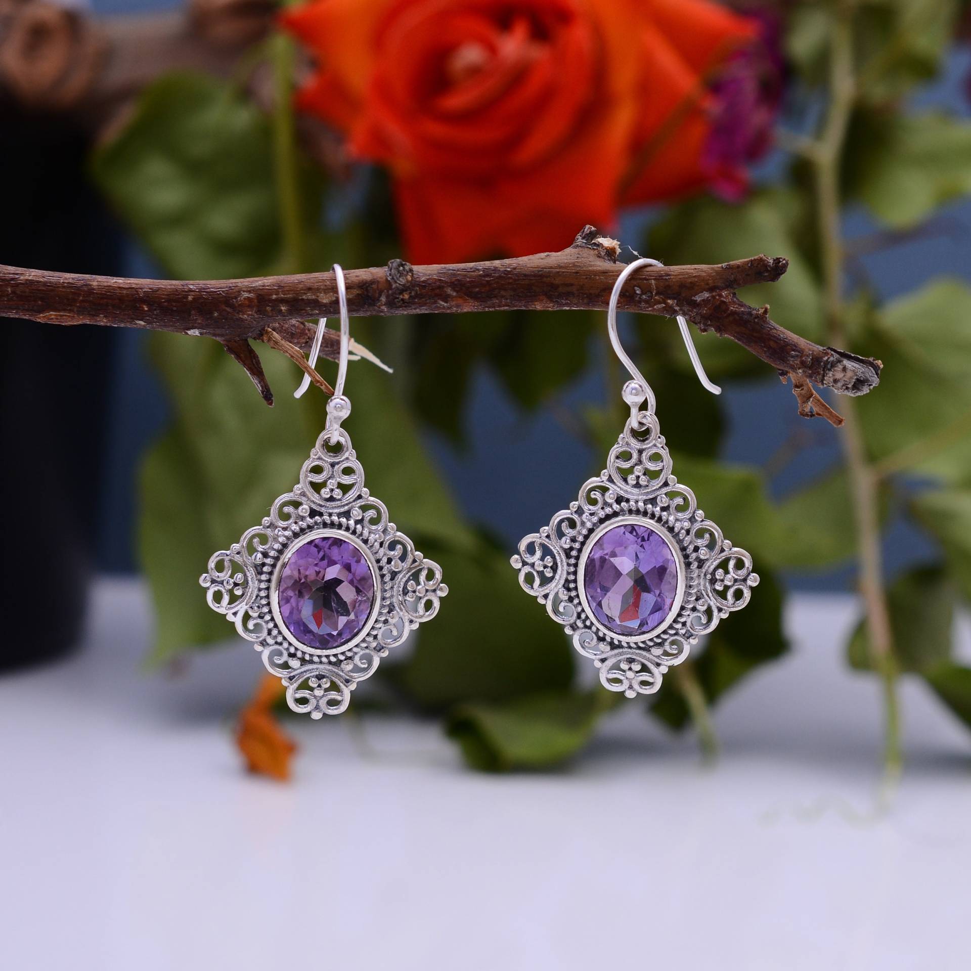 Natürlicher Amethyst Edelstein 925 Sterling Silber Oxidierte Ausgefallene Ohrringe Paar ~ Aaa+ Feiner Handgefertigter Silberschmuck Geschenkideen von SilverGlareJewelry