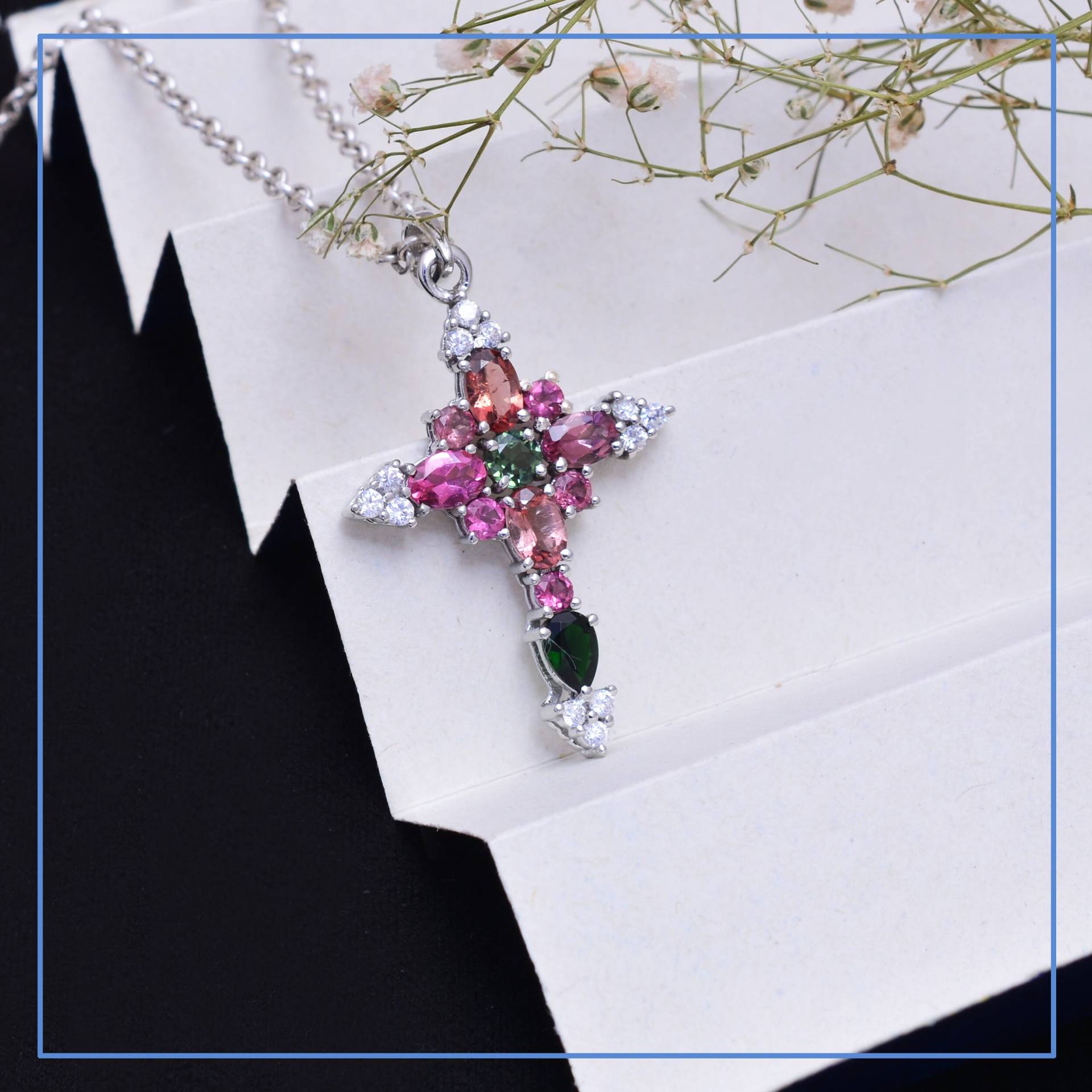 Natürlicher Multi Turmalin Kreuz Sterling Silber Anhänger ~ Oktober Geburtsstein 925 Schmuck Geschenk Für Sie Rs013 von SilverGlareJewelry