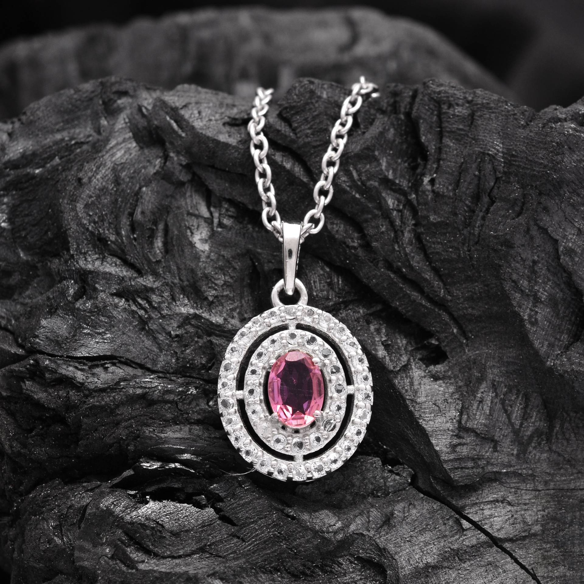 Natürlicher Rosa Turmalin Sterling Silber Ausgefallener Ovaler Anhänger ~ Wunderschöner 925 Halskette Handarbeit Schmuck Geschenk Für Sie Stp25 von SilverGlareJewelry