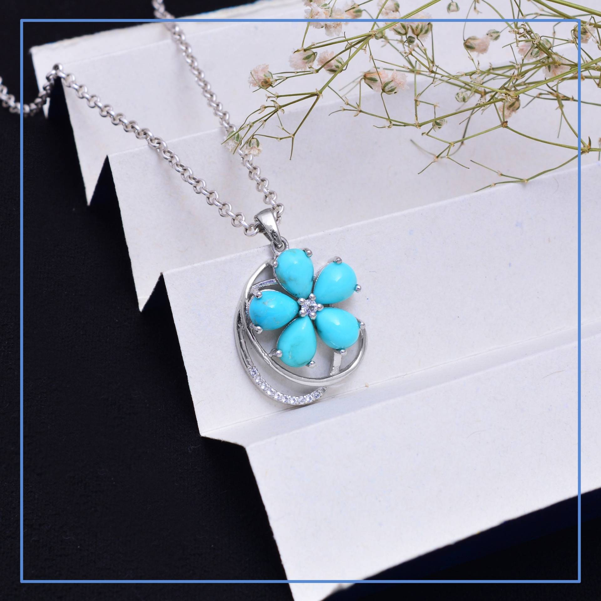 Natur Türkis Edelstein 925 Sterling Silber Blumen Anhänger ~ Handarbeit Halskette Designer Schmuck Geschenke von SilverGlareJewelry