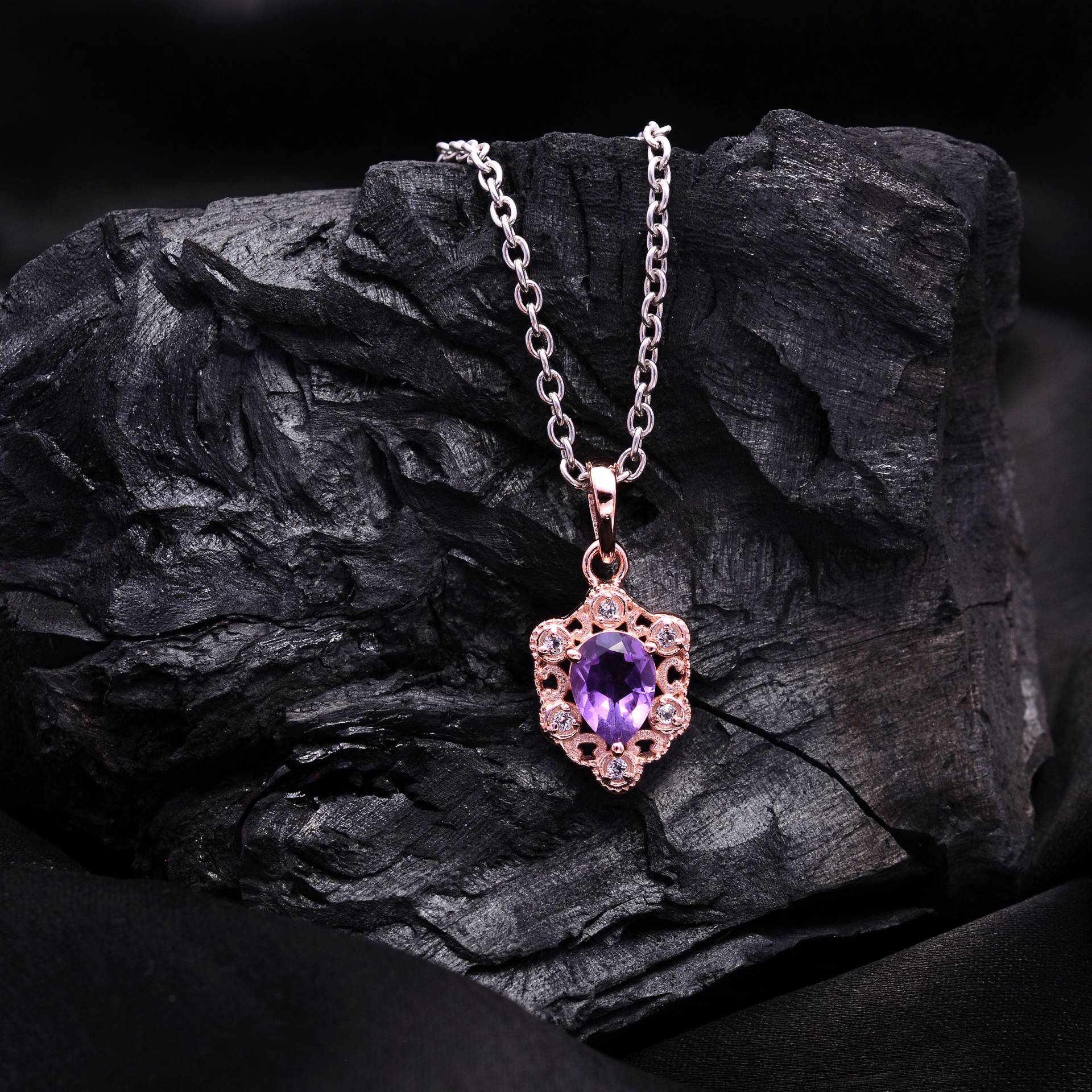 Rosegold Amethyst Feinschild Anhänger ~ Aaa+ 925 Sterling Silber Halskette Handgemachter Schmuck Geschenkideen Für Sie Stp31 von SilverGlareJewelry