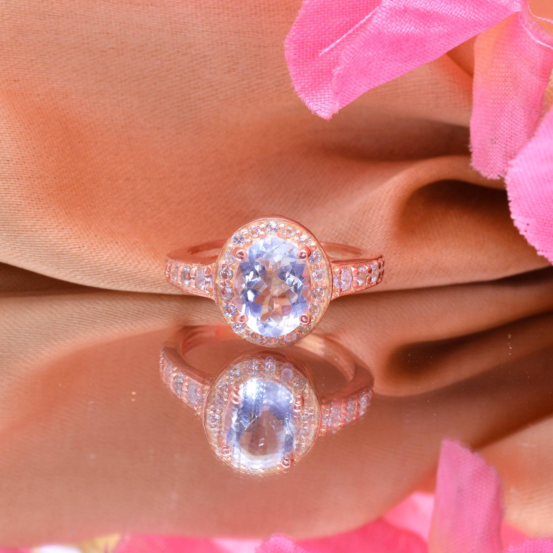 Rosegold Aquamarin Ring ~ Natürlicher Edelstein Ovaler Statement Zierliche Handgemachte Geschenk Für Frauen von SilverGlareJewelry