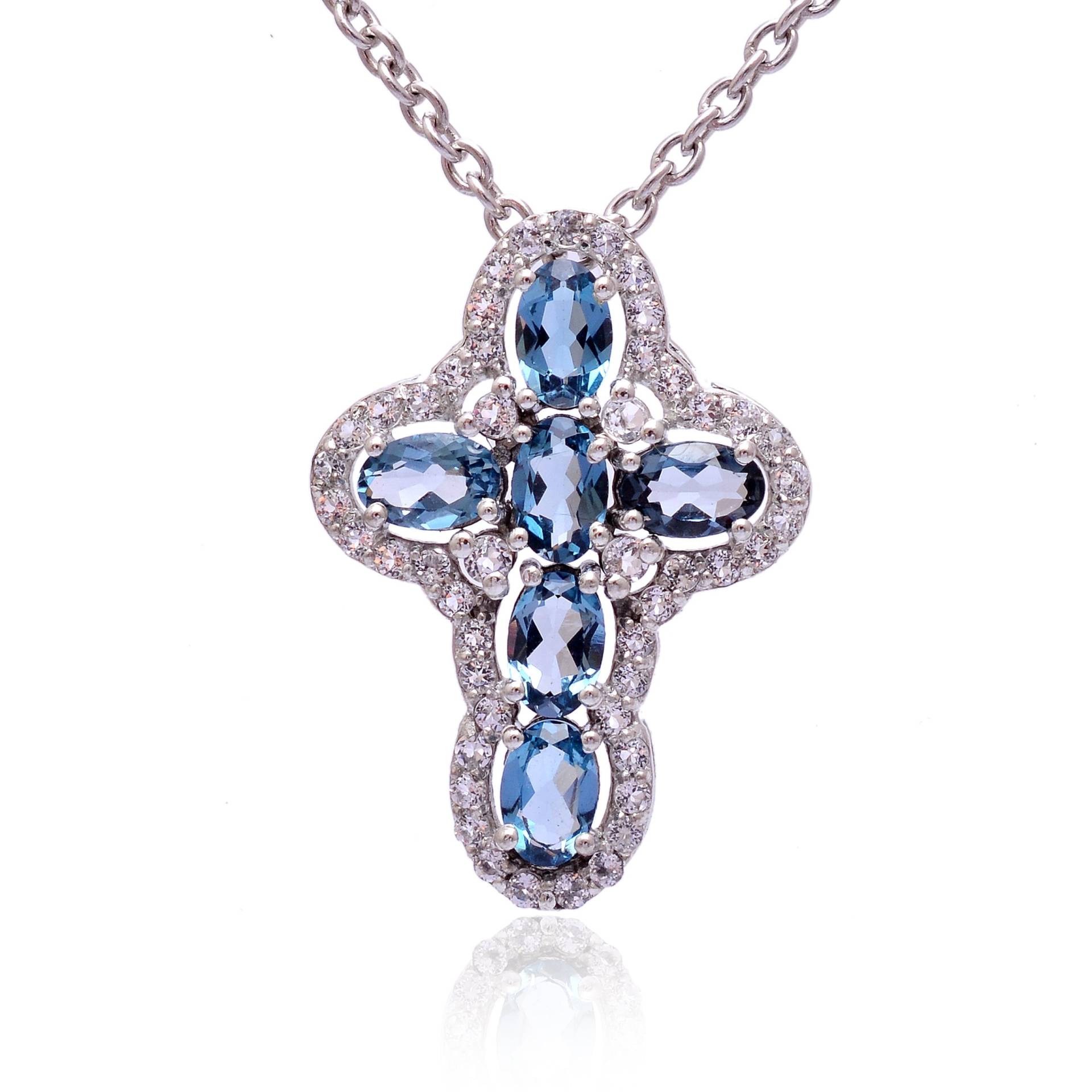 Seltener London Blue Topaz Kreuz Anhänger ~ 925 Sterling Silber Schmuck Blautopas Jahrestag Geschenk Für Frauen Rs014 von SilverGlareJewelry