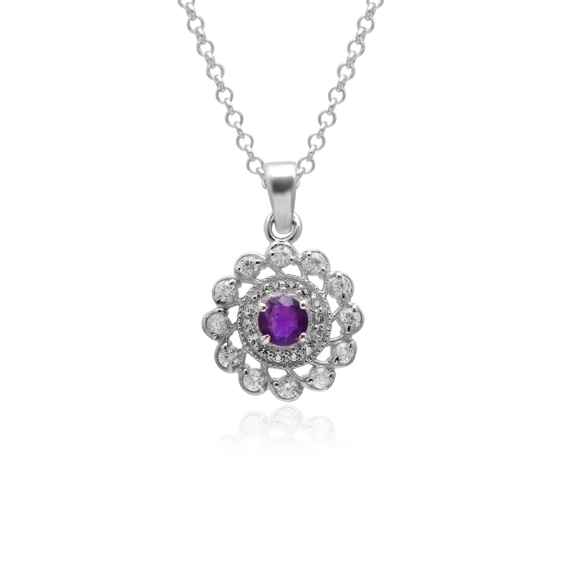 sterling Silber Lila Amethyst Facettiert Rund Anhänger ~ Natürlicher 925 Halskette Handgemachte Geschenke Für Frauen Zierliche ~Tsp18 von SilverGlareJewelry