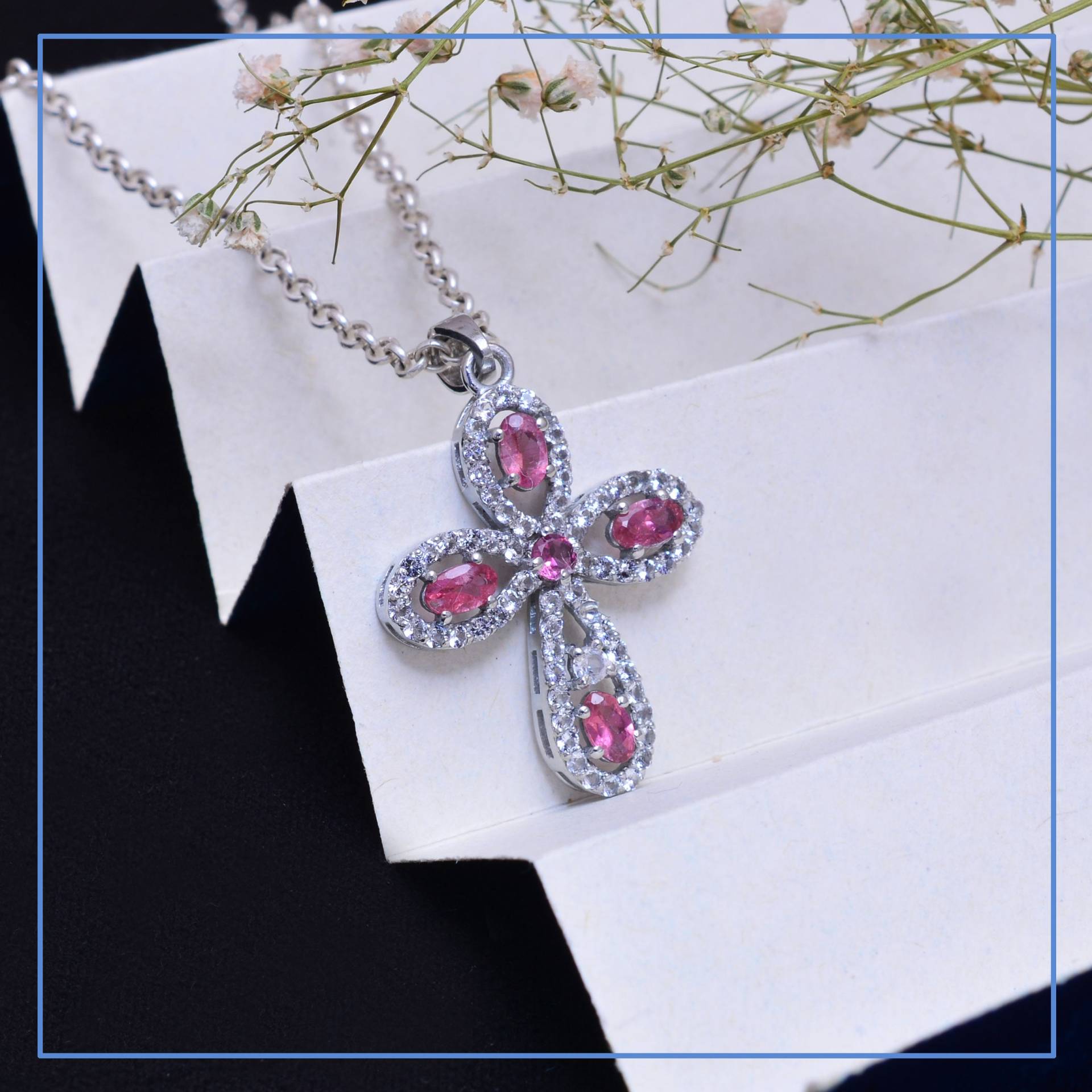 sterling Silber Pink Turmalin Kreuz Anhänger ~ Natürlicher Aaa + Edelstein 925 Ausgefallener Halskette Geschenke Für Sie Sdp02 von SilverGlareJewelry