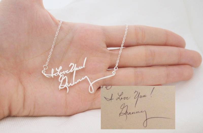 Handschrift Halskette Personalisierter Unterschriften Schmuck in Sterling Silber Erinnerungsschmuck Individuelles Jahrestagsgeschenk Geschenk Für von SilverHandwriting