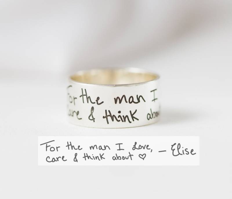 Handschrift Ring Breites Band Aus Sterling Silber Erinnerungsgeschenk Eheringe Personalisiertes Geschenk Für Ihn Rm23 von SilverHandwriting