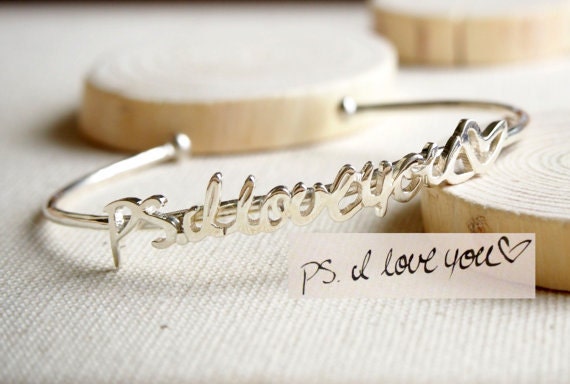 Handschrift Schmuck Verstellbarer Armreif Personalisiertes Armband Aus Sterlingsilber Muttergeschenk Bh02 von SilverHandwriting