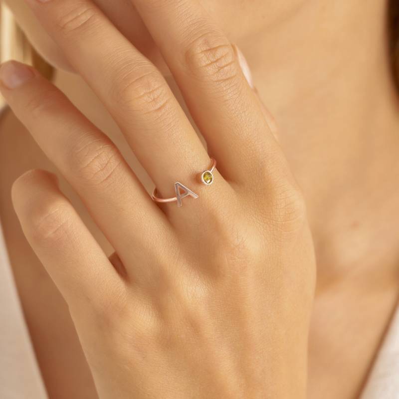 Initial Ring Geburtsstein Personalisierter Stapelbare Ringe in Gold Geburtstagsgeschenk Rm06F53 von SilverHandwriting