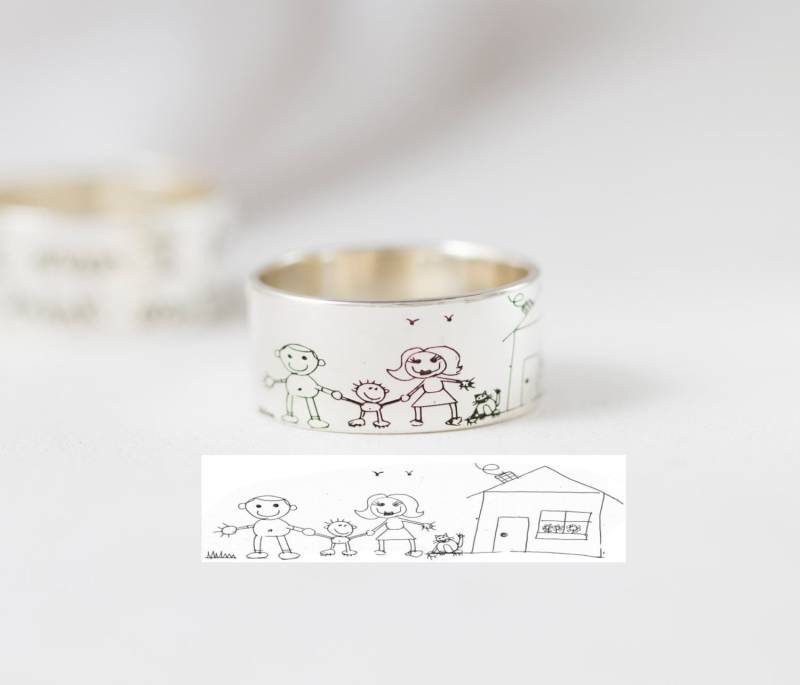 Kinder Kunstwerk Personalisierter Ring in Sterling Silber Benutzerdefinierte Herren Band Erinnerungsgeschenk Weihnachtsvater Geschenk Rm23 von SilverHandwriting