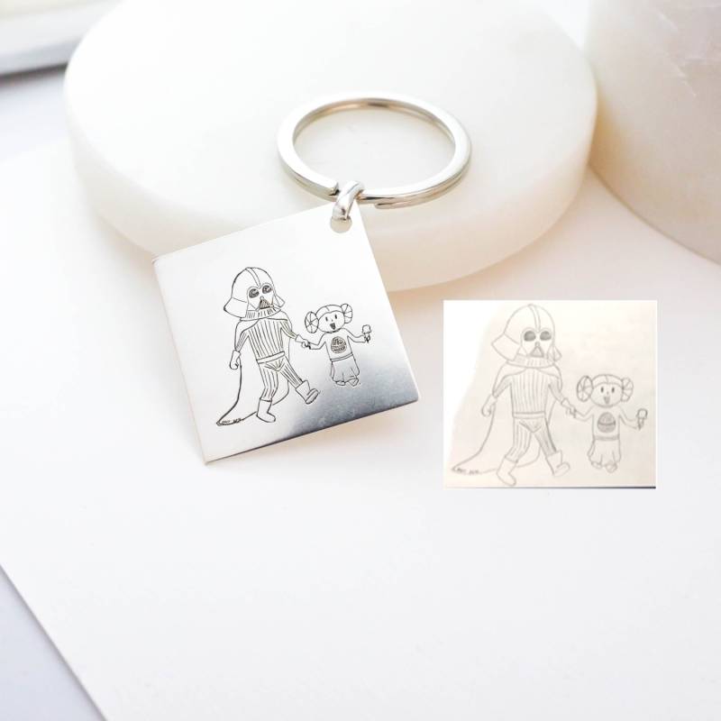 Kunstwerk Des Kindes Schlüsselanhänger Kinder Zeichnung Schmuck Benutzerdefinierte Handschrift Geschenk Für Papa Und Mann Ihn cm26 von SilverHandwriting