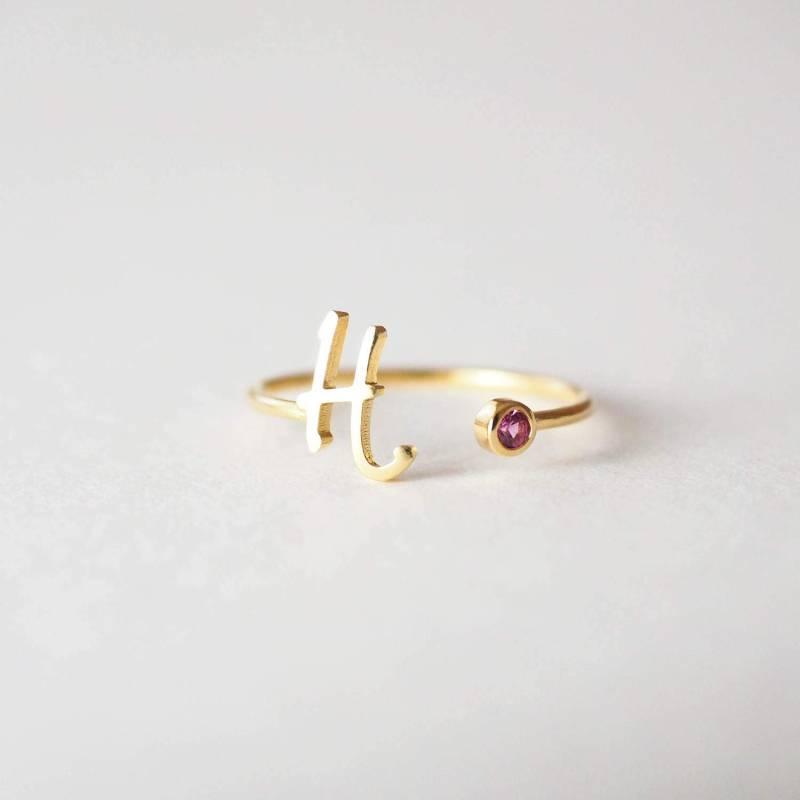 Personalisierter Geburtssteinring Goldring Initialring Namensring Neue Mutterring Weihnachtsgeschenke Rm06F58 von SilverHandwriting