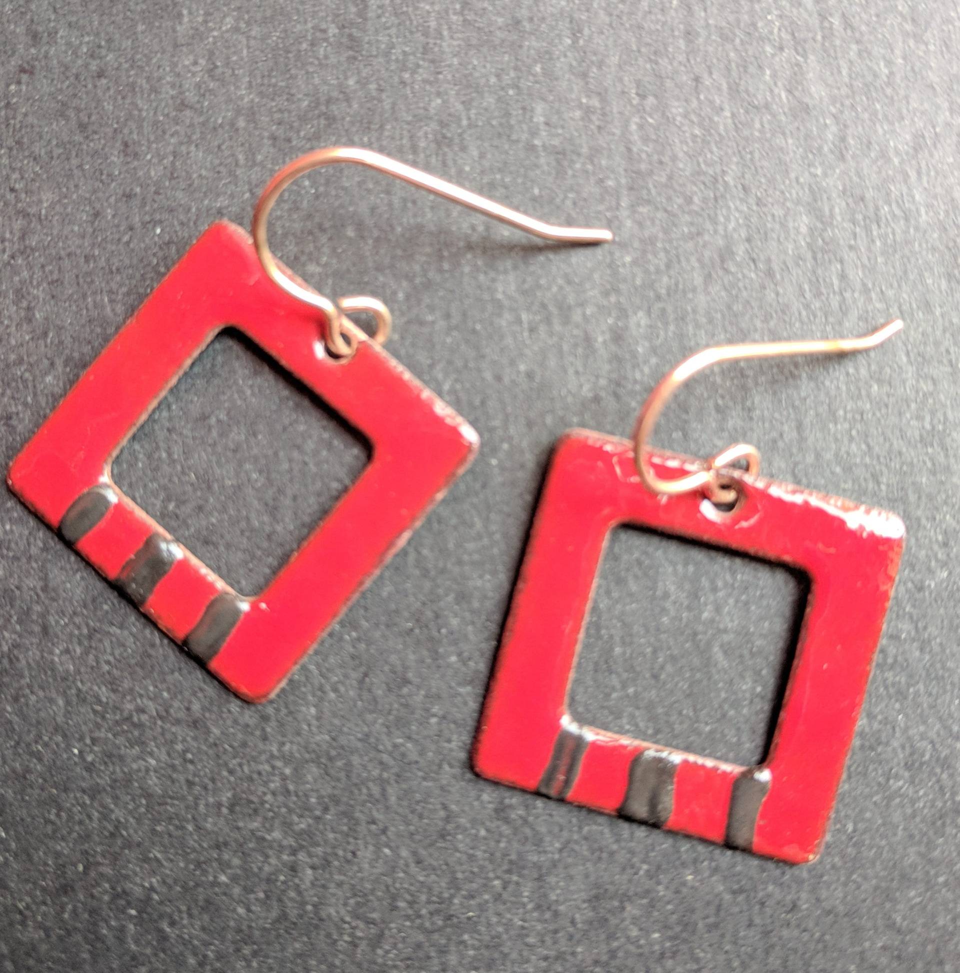 Ohrringe Kupfer Quadrate Mit Emaille von SilverHollyhocks