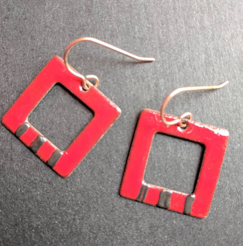 Ohrringe Kupfer Quadrate Mit Emaille von SilverHollyhocks
